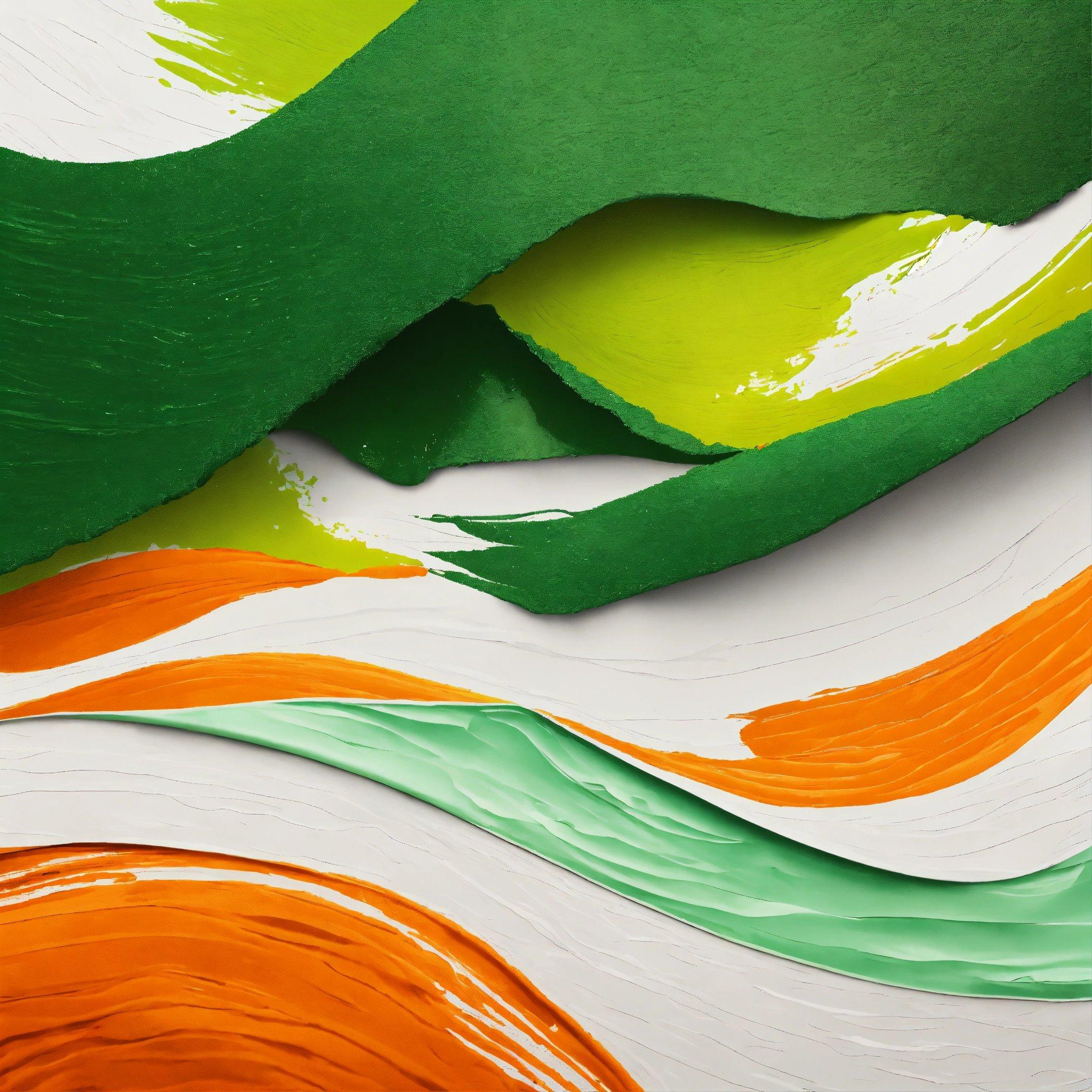 A Close Up Of A Green, Orange, And White Painting