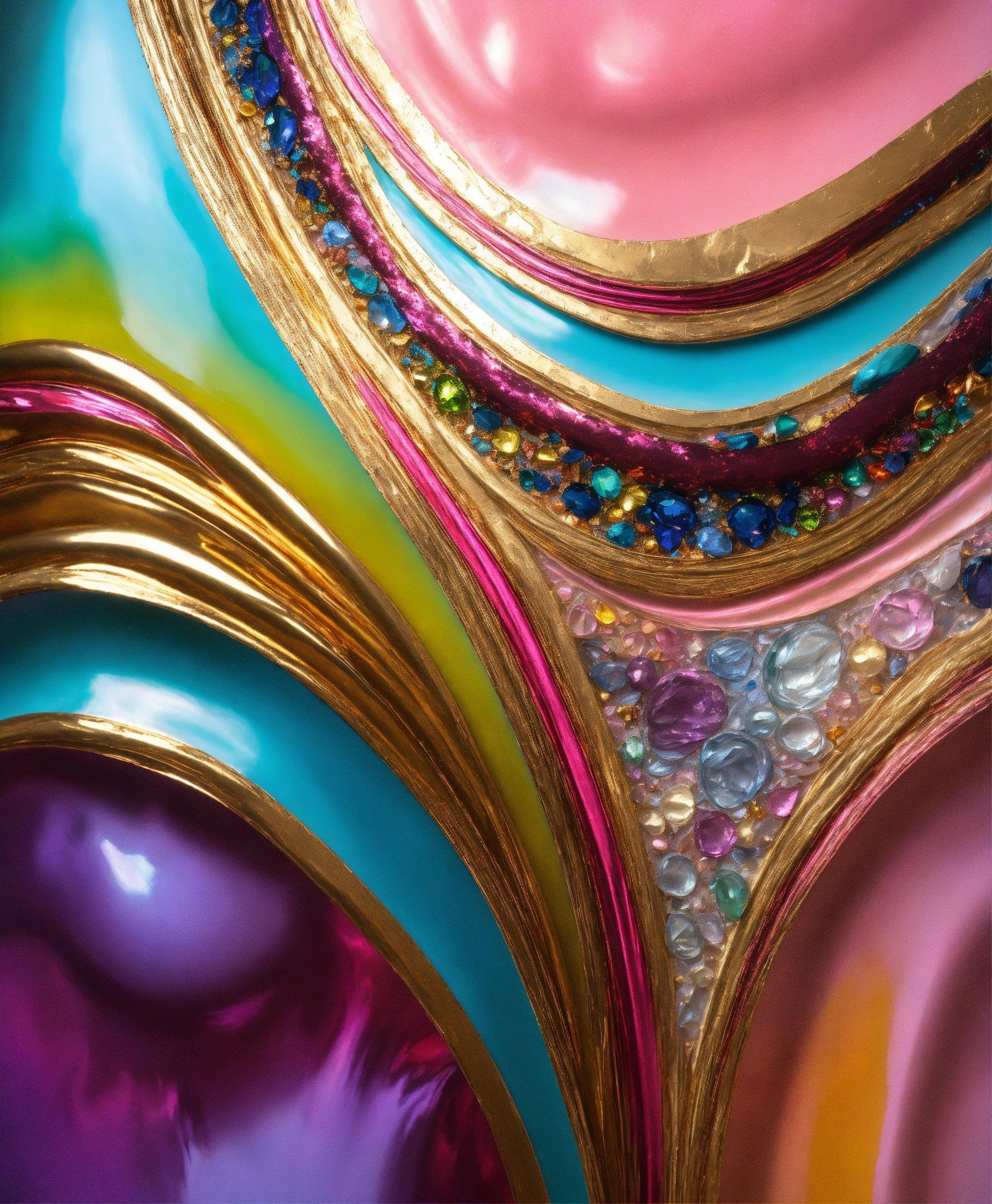 A Close Up Of A Multicolored Plate With Gold Trim