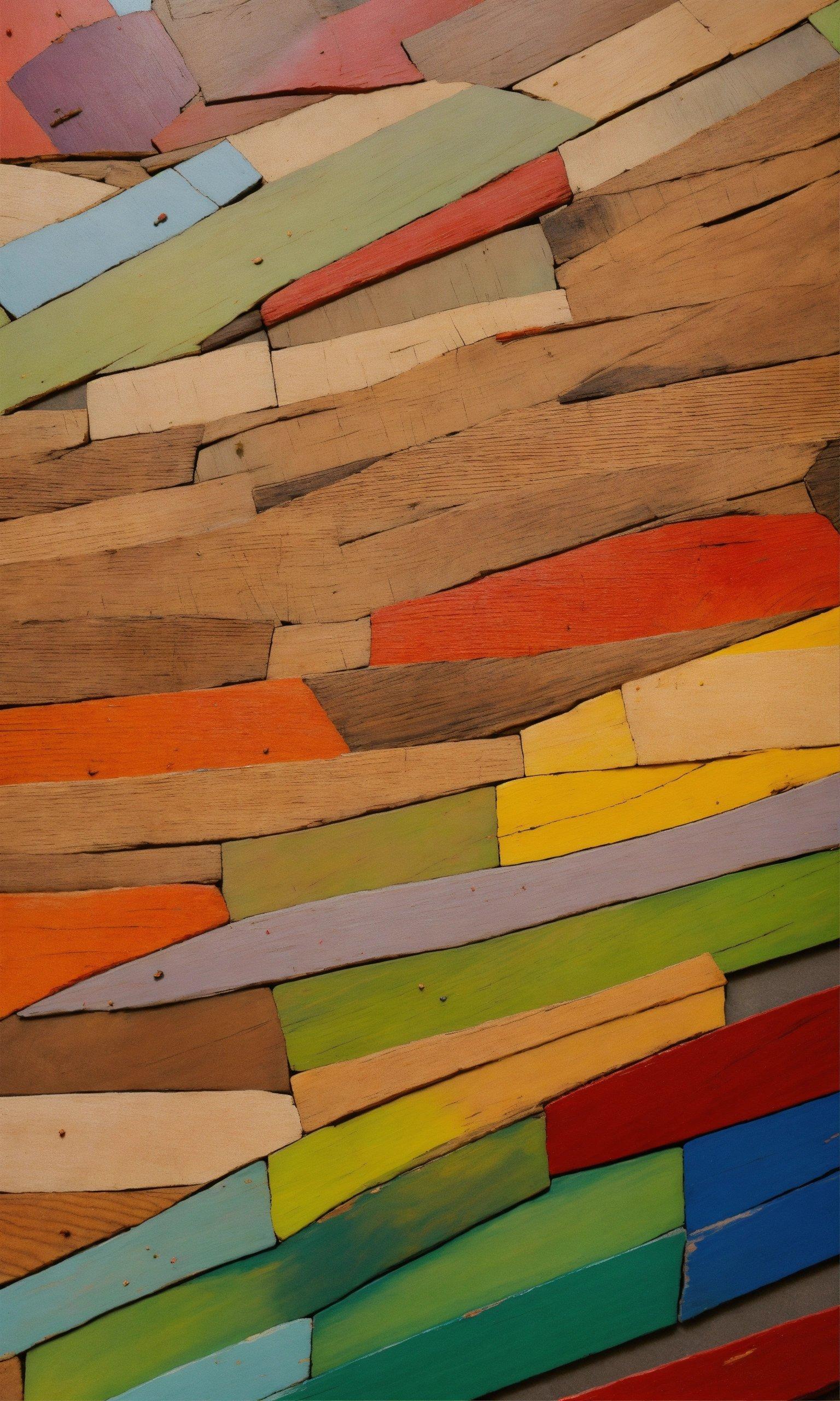 A Close Up Of A Multicolored Wall Made Of Wood Planks