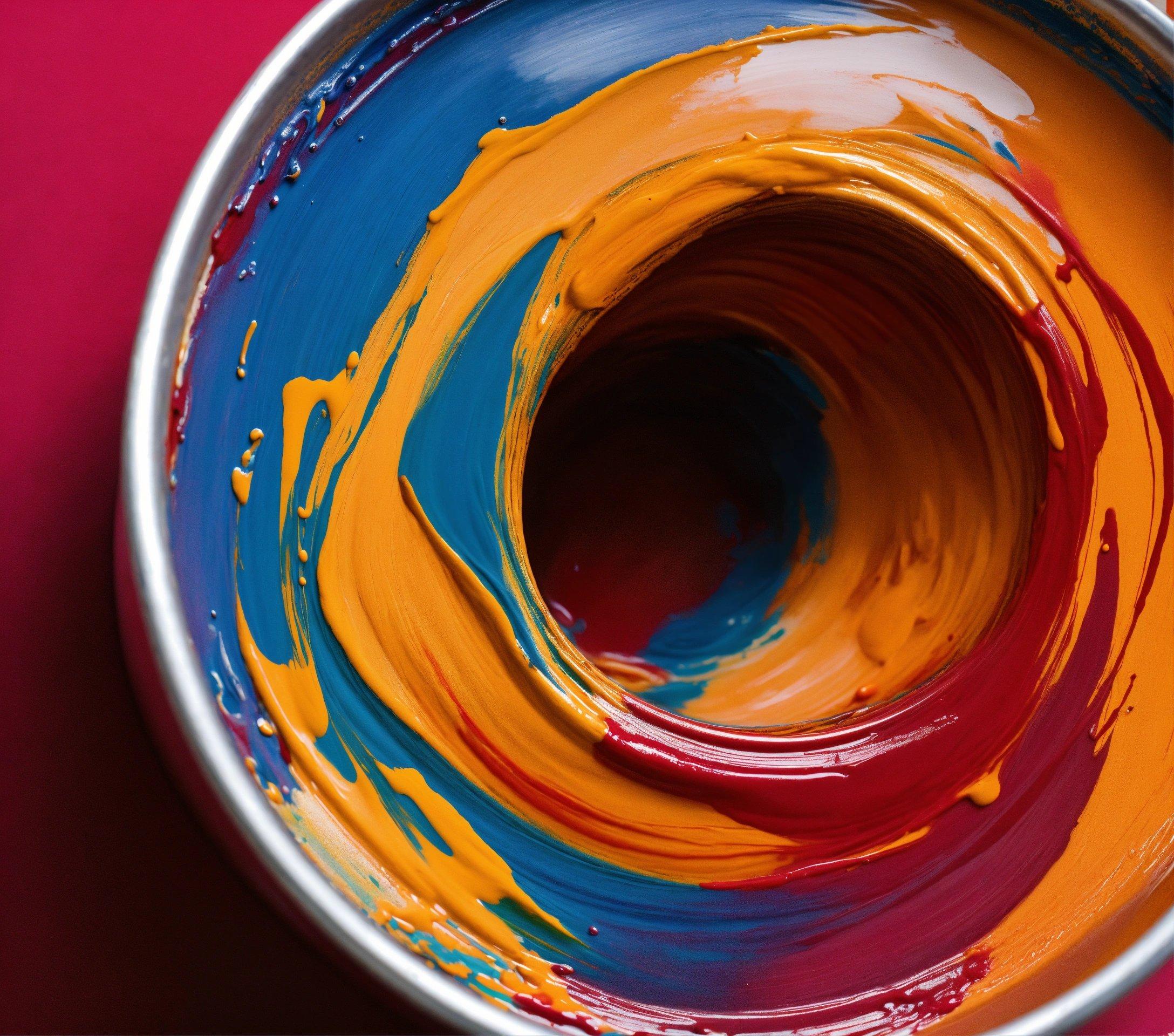 A Close Up Of A Paint Pan With Red, Yellow, And Blue Paint