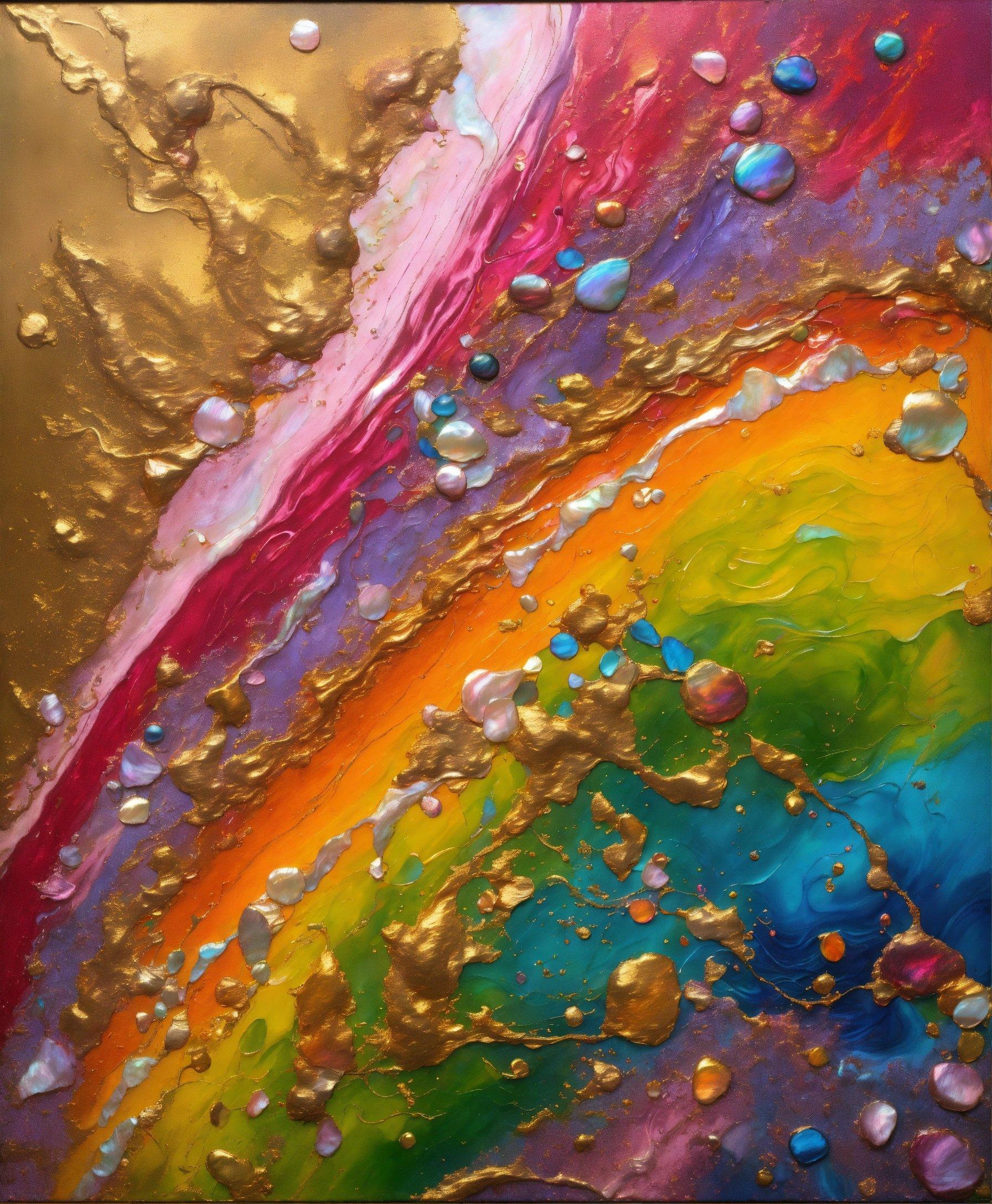 A Close Up Of A Painting Of A Rainbow