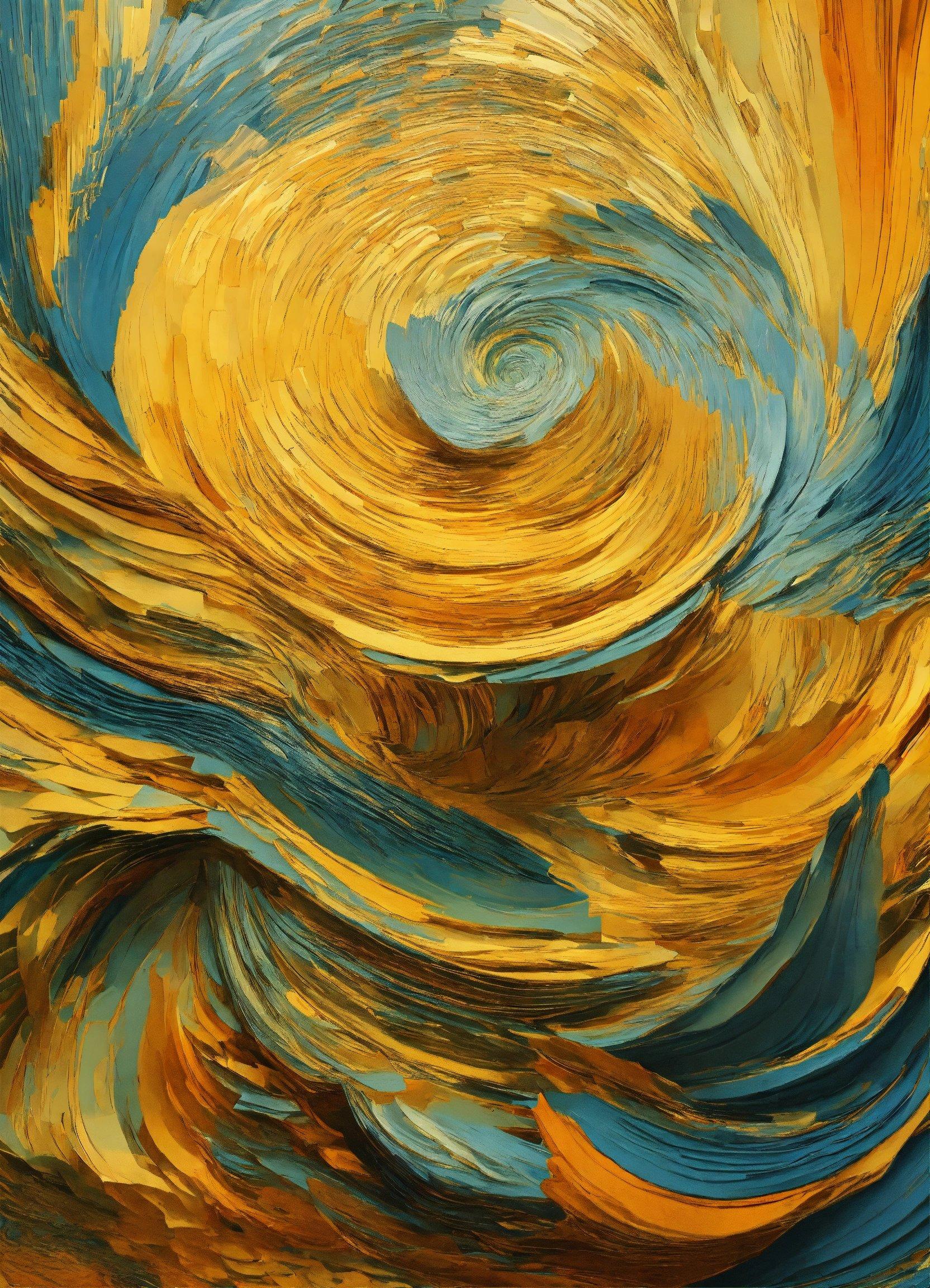 A Close Up Of A Painting Of Yellow And Blue Swirls