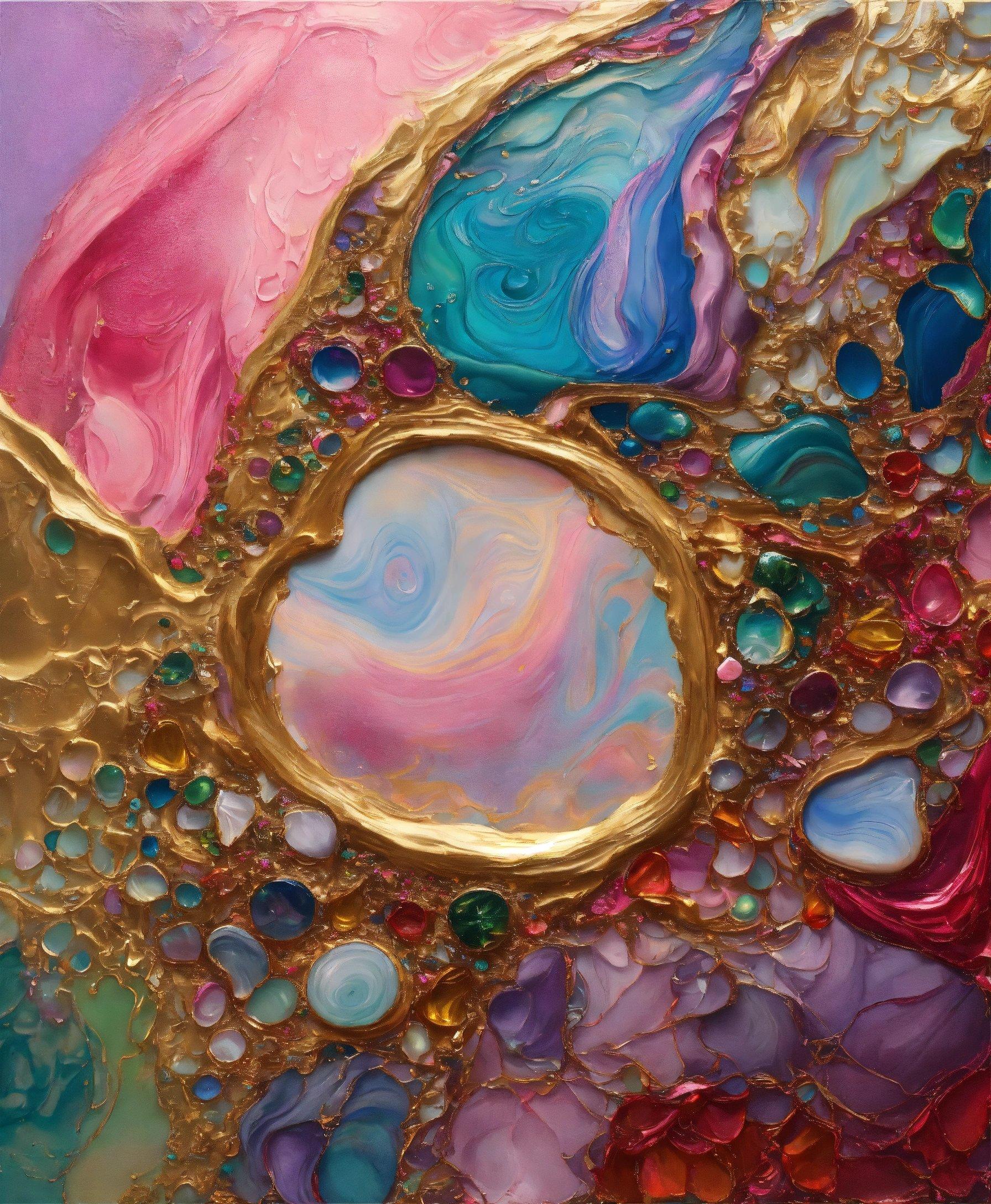 A Close Up Of A Painting With A Gold Circle