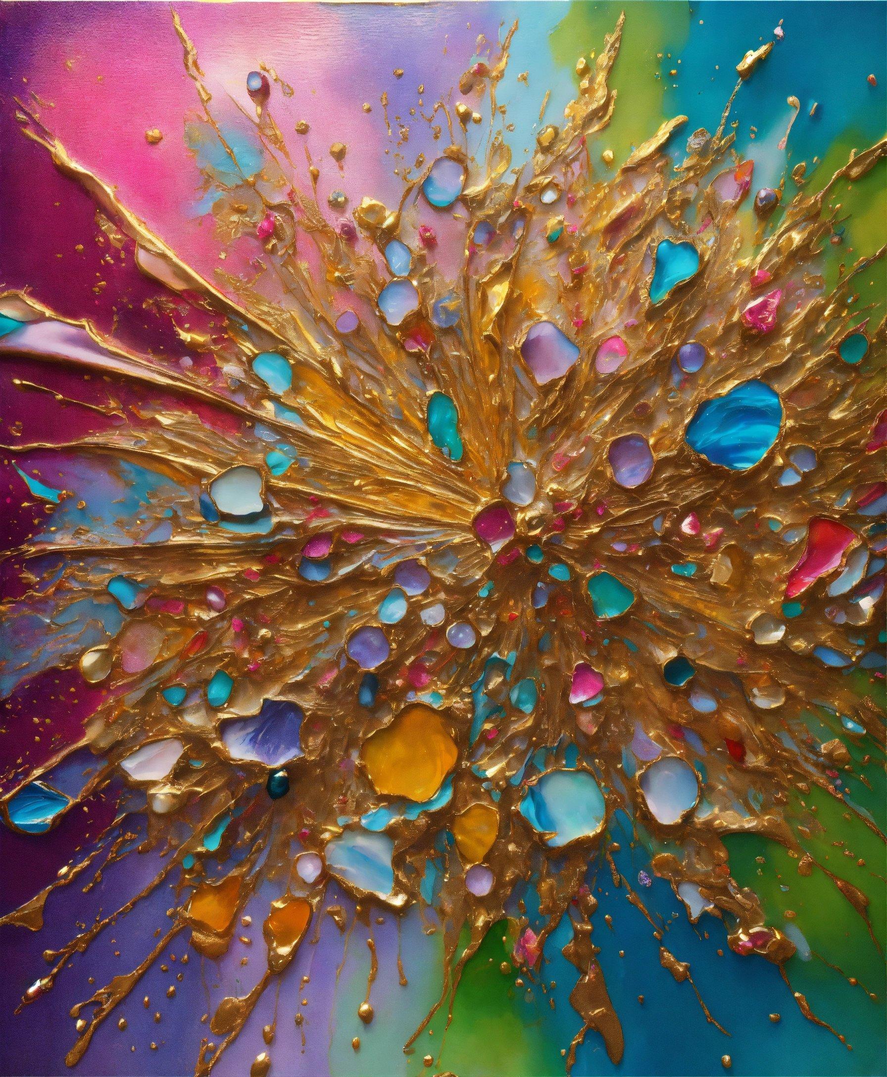 A Close Up Of A Painting With Drops Of Water On It