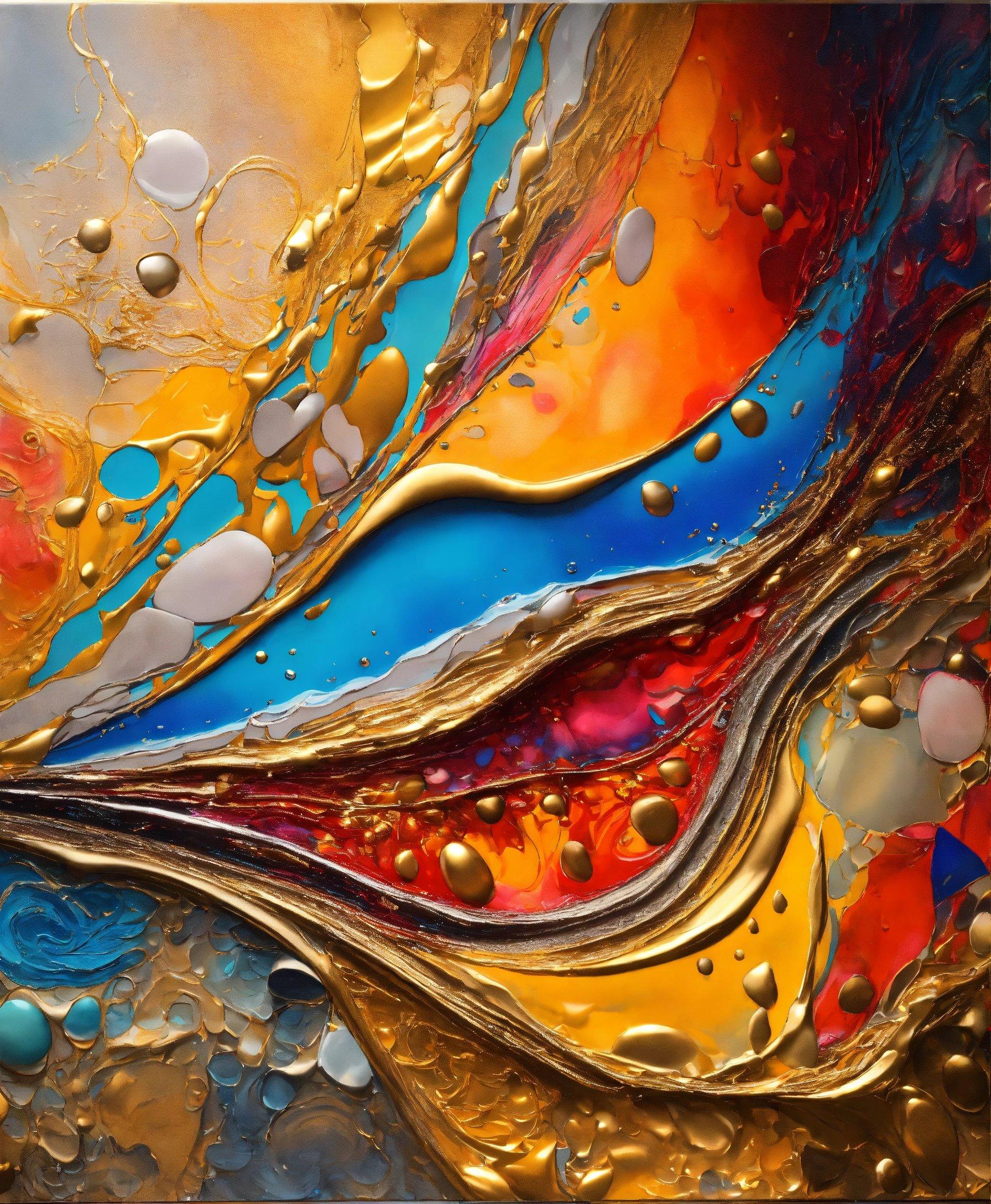 A Close Up Of A Painting With Drops Of Water