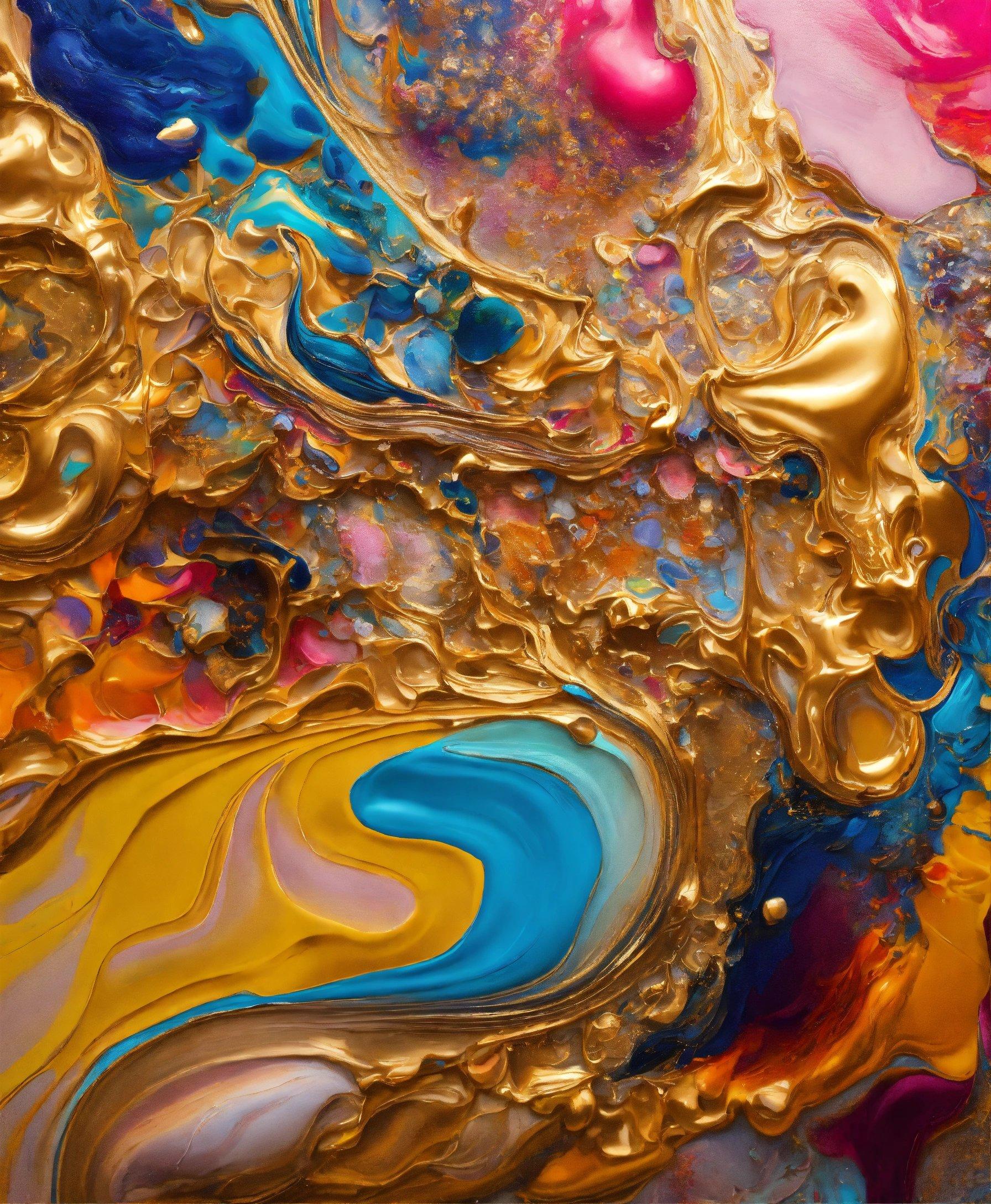 A Close Up Of A Painting With Gold And Blue Colors