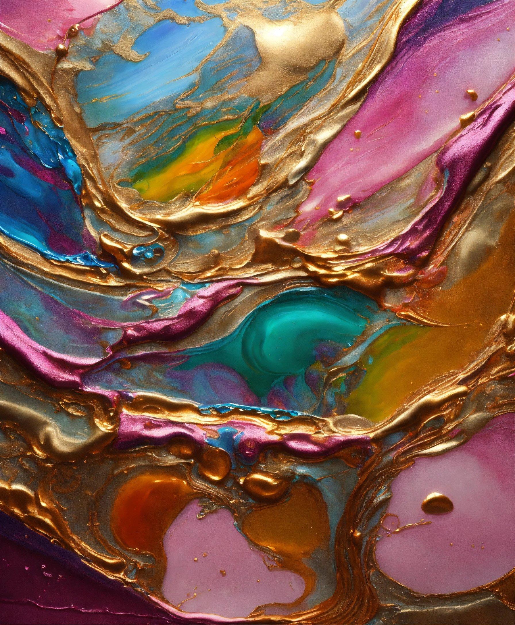 A Close Up Of A Painting With Gold And Purple Colors