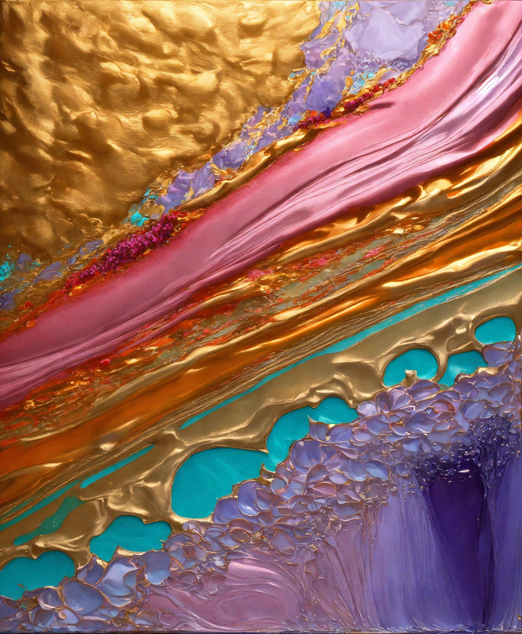 A Close Up Of A Painting With Gold And Purple