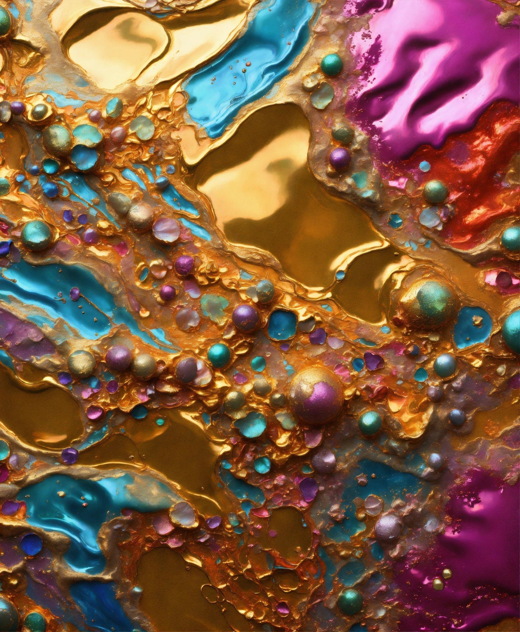 A Close Up Of A Painting With Gold, Blue, And Purple Colors