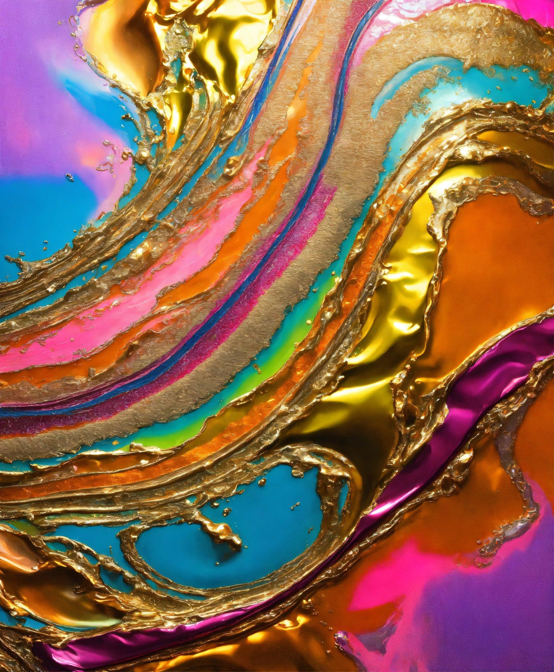 A Close Up Of A Painting With Gold Paint