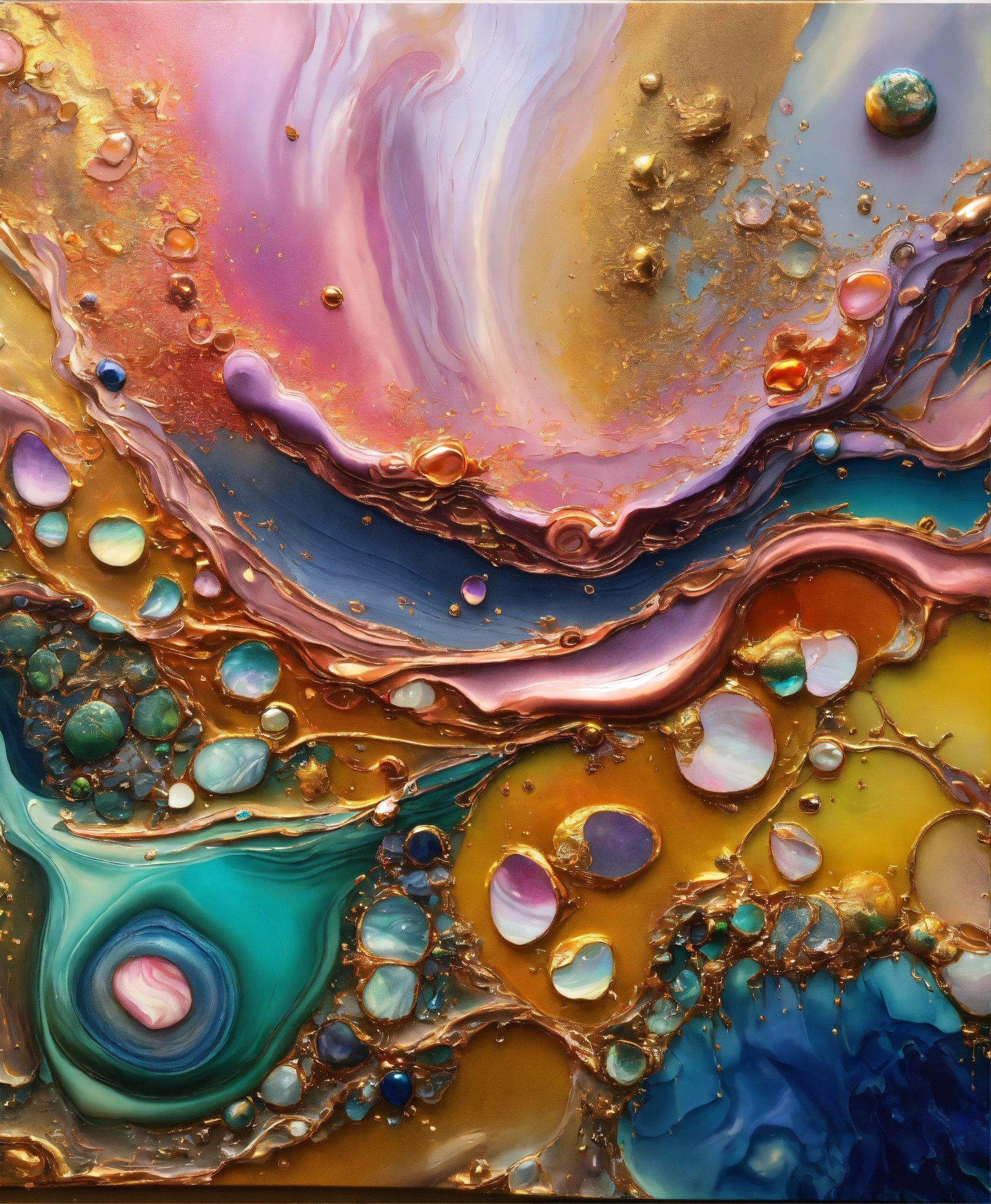 A Close Up Of A Painting With Lots Of Bubbles