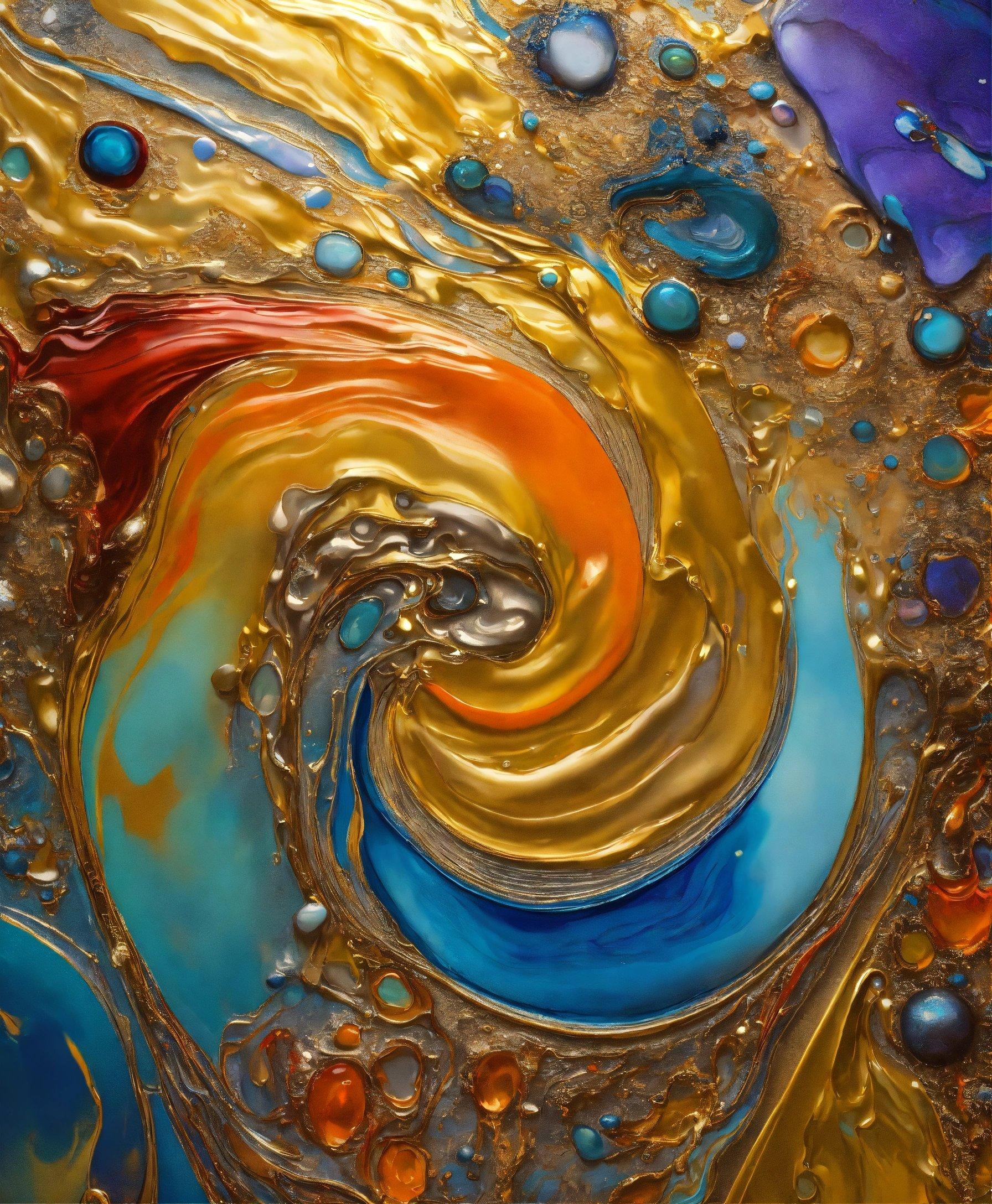 A Close Up Of A Painting With Water And Bubbles