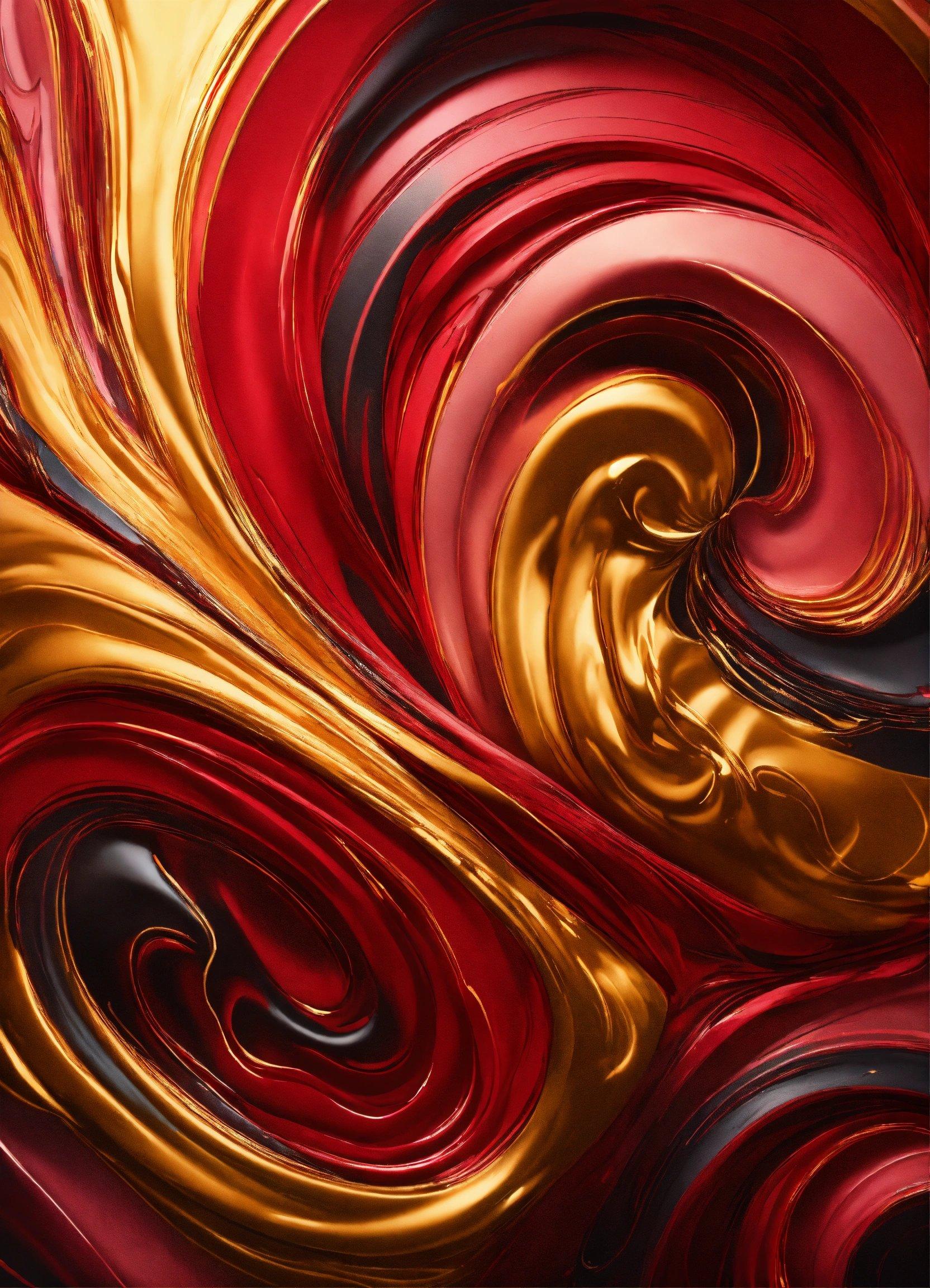 A Close Up Of A Red And Gold Swirl