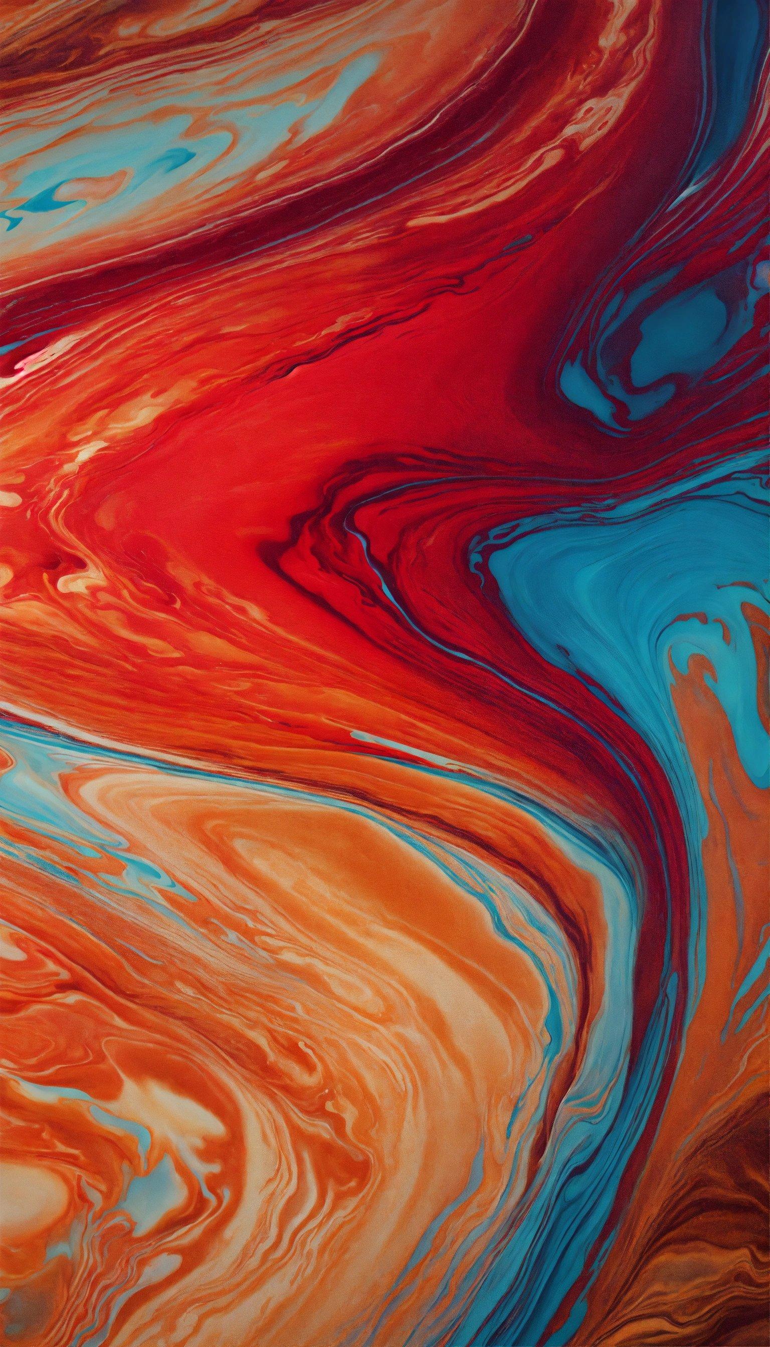 A Close Up Of A Red, Blue, And Orange Liquid