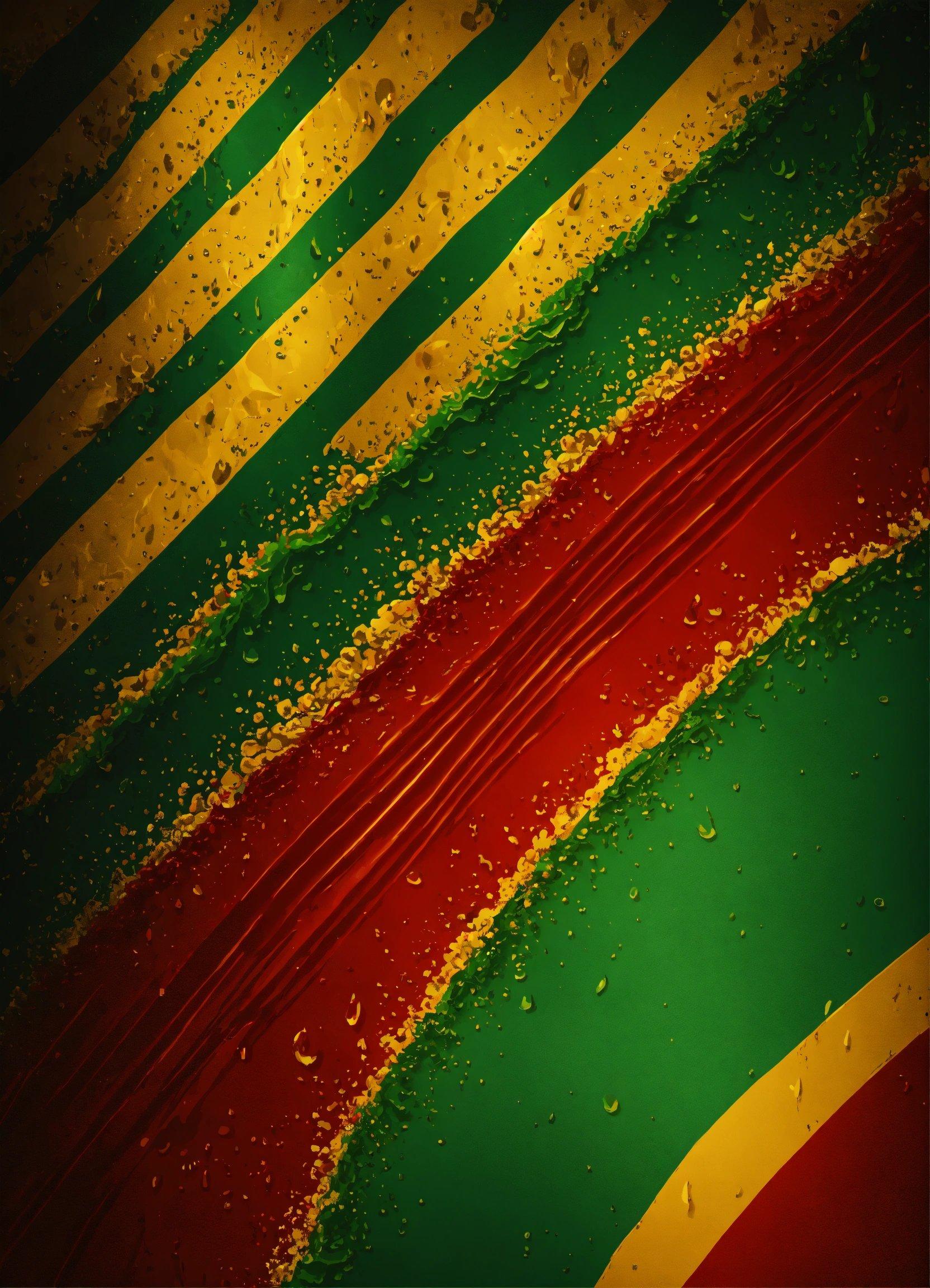 A Close Up Of A Red, Green And Yellow Striped Wall