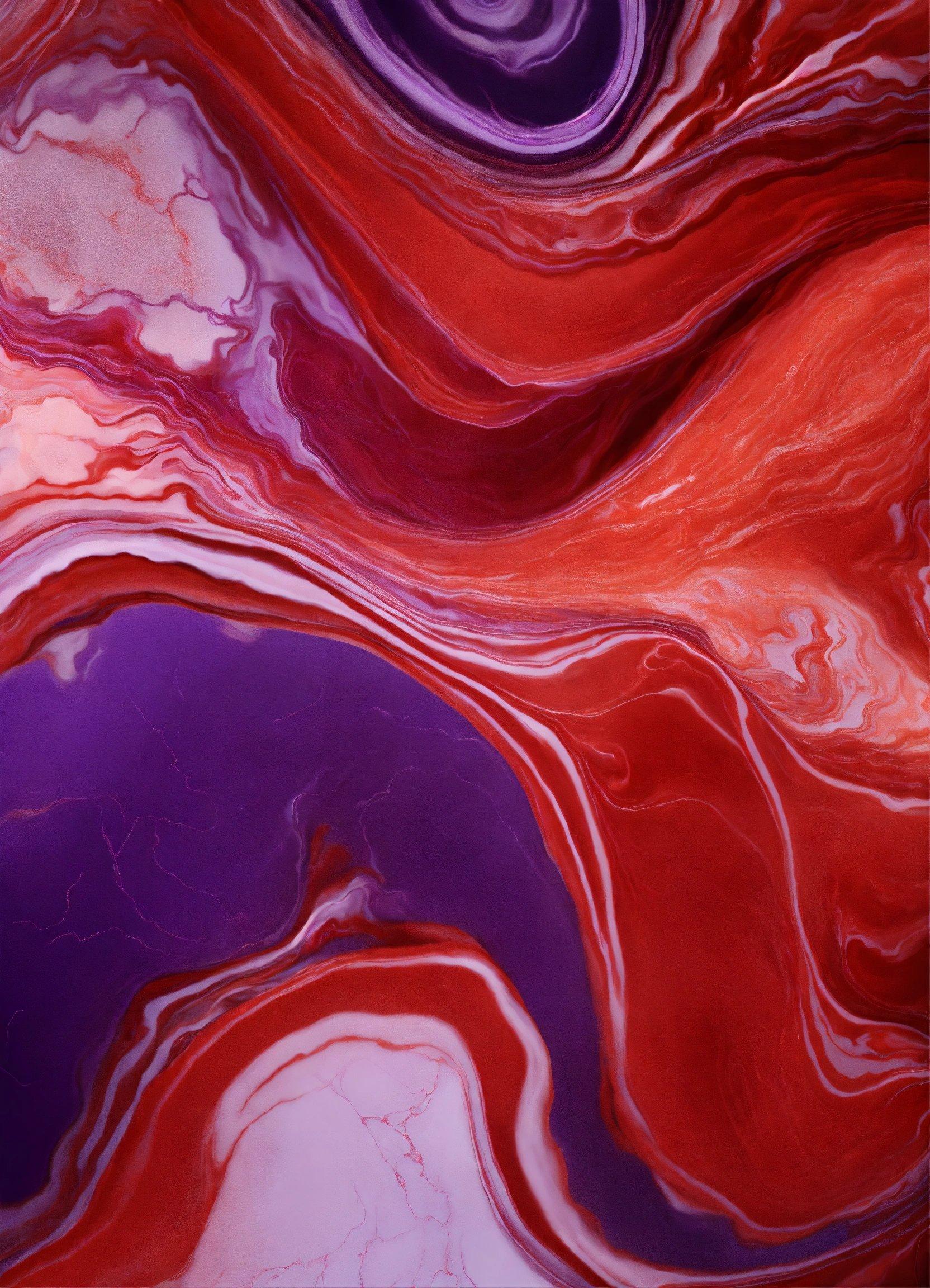 A Close Up Of A Red, Purple, And White Marble