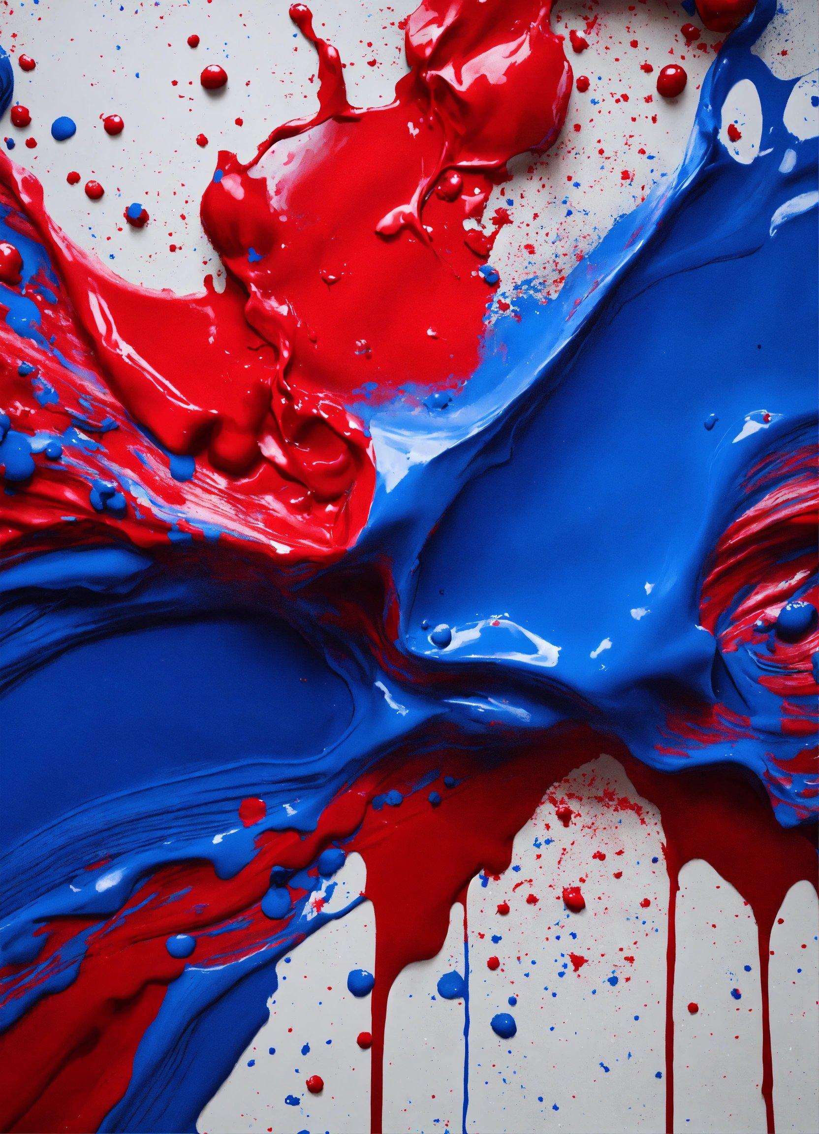 A Close Up Of A Red, White And Blue Paint