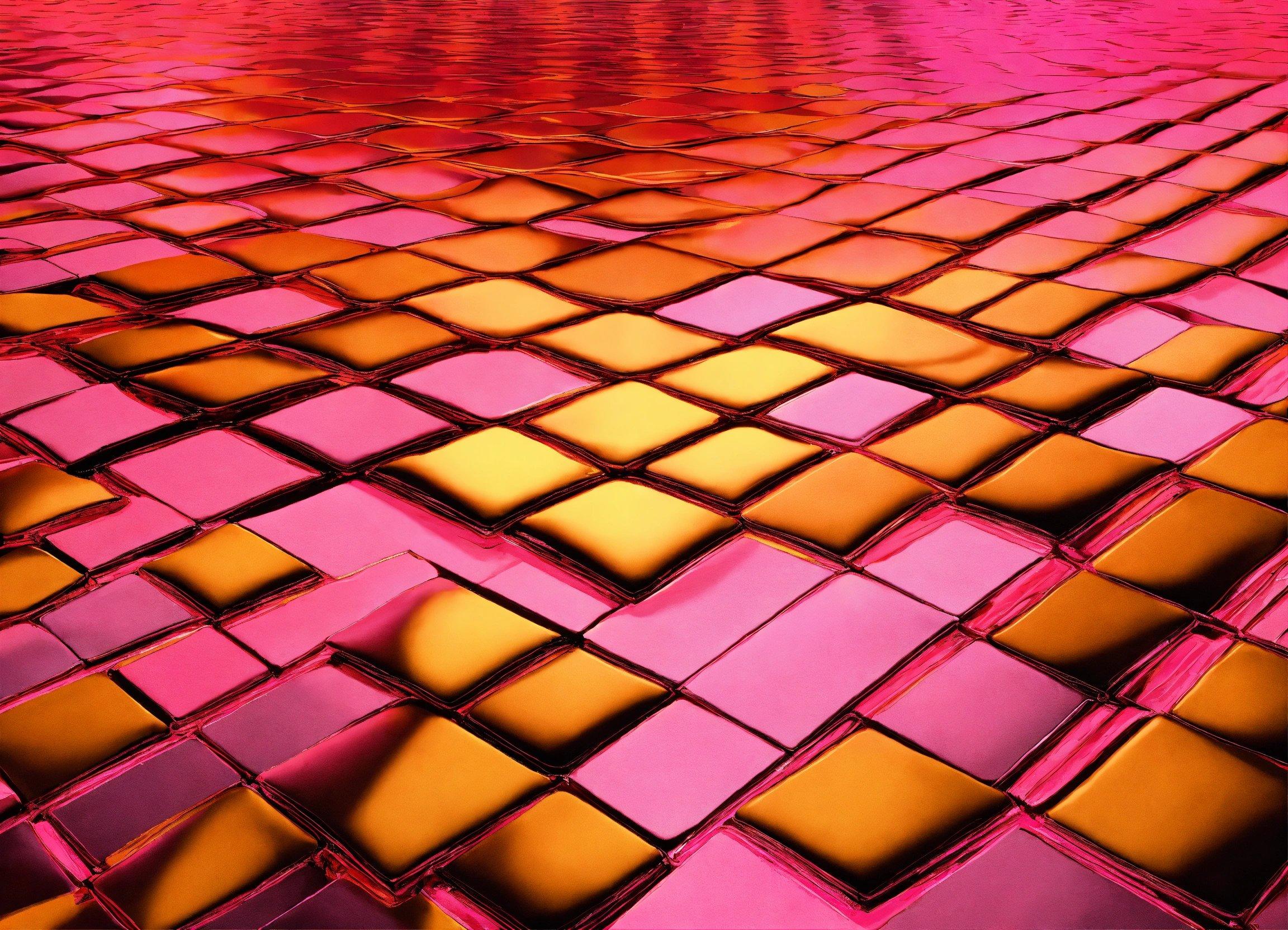 A Close Up Of A Tiled Surface With Pink And Orange Colors