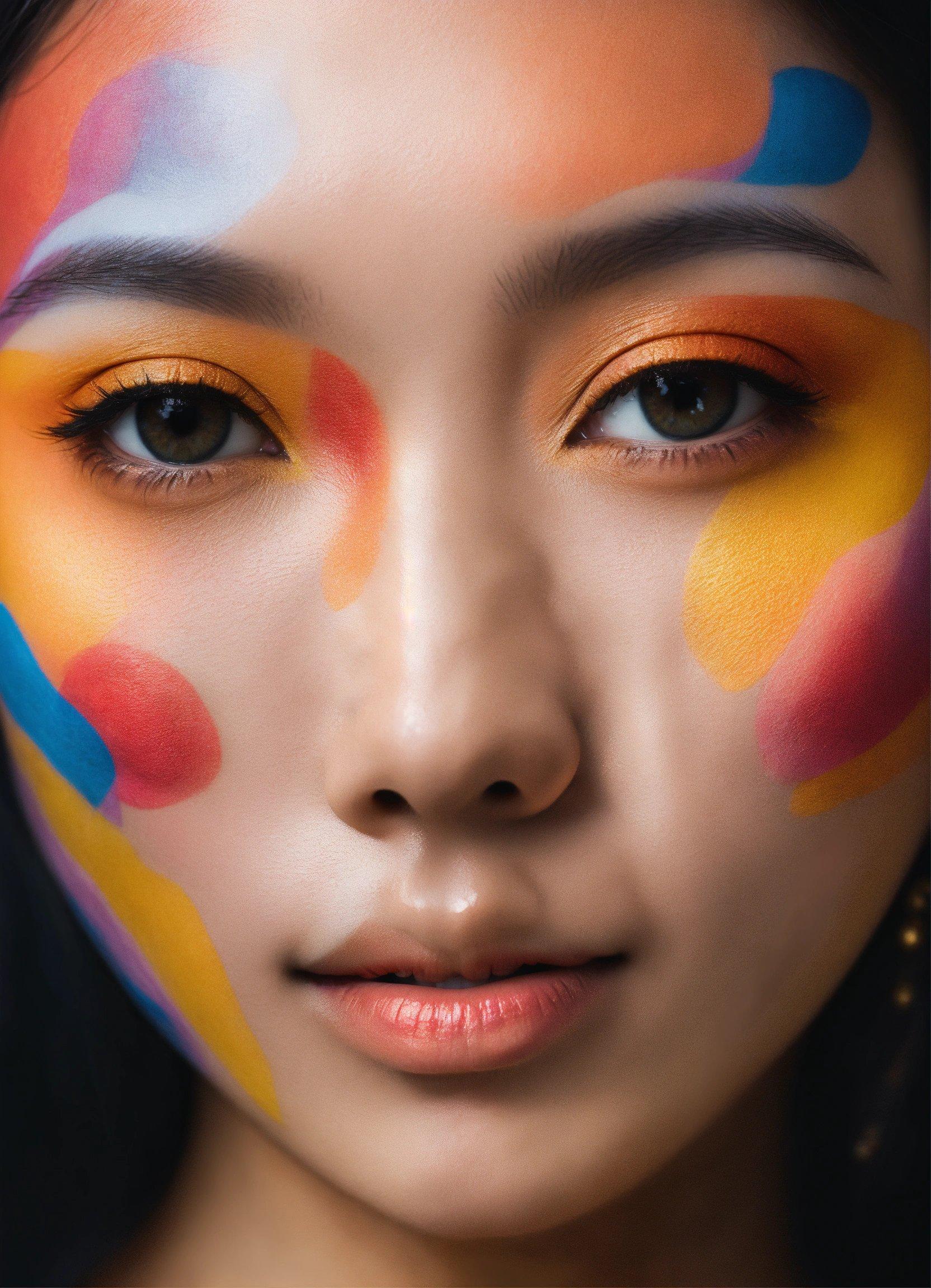 A Close Up Of A Woman With Colorful Makeup