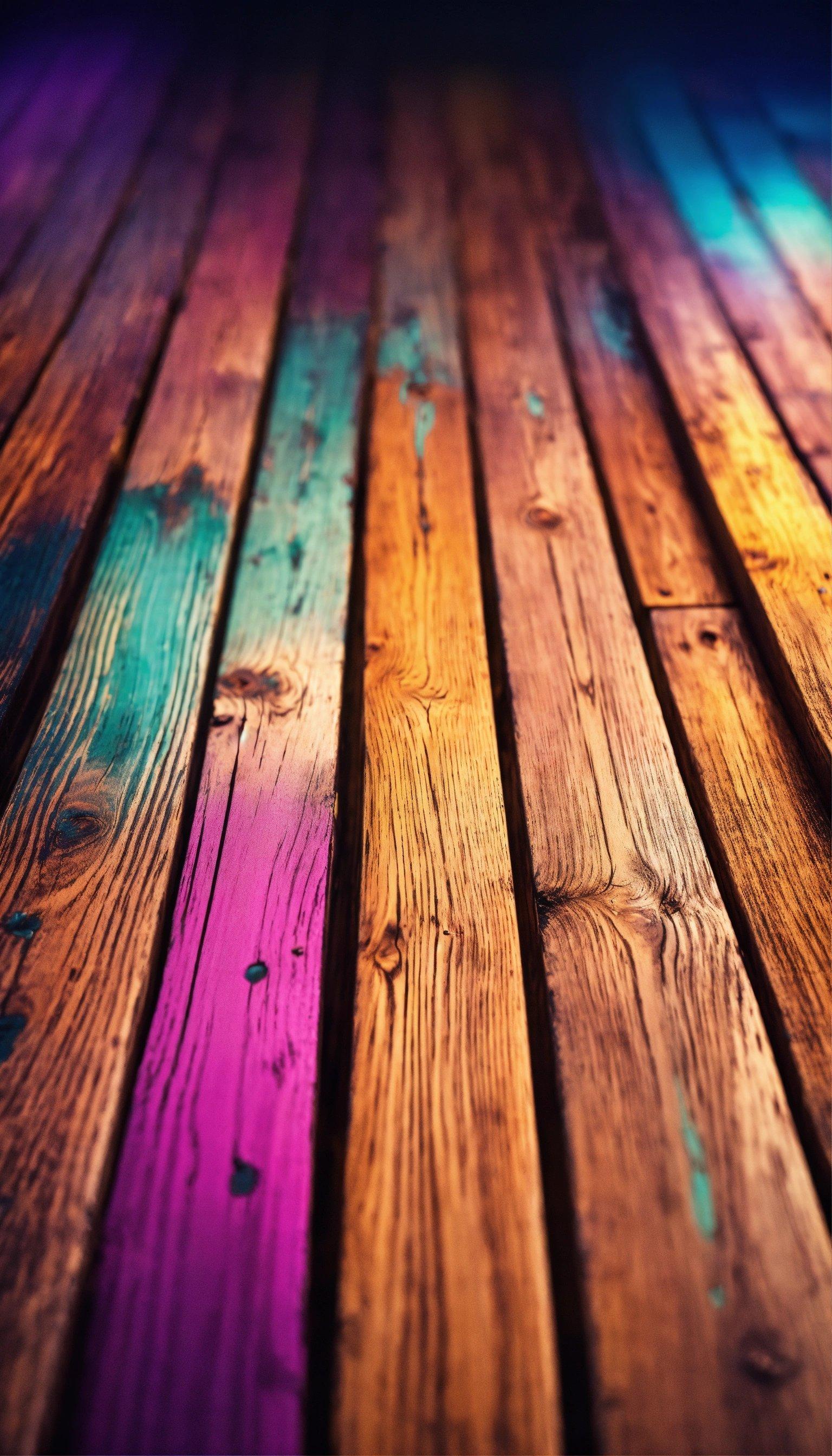 A Close Up Of A Wooden Floor With Colored Paint