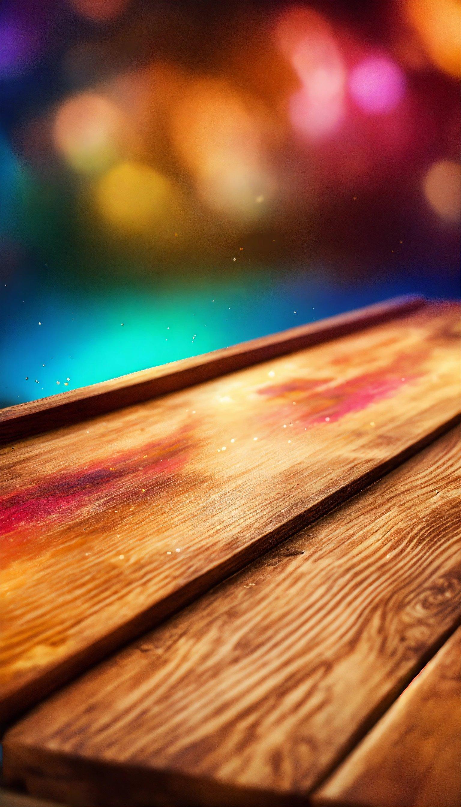 A Close Up Of A Wooden Table With A Blurry Background