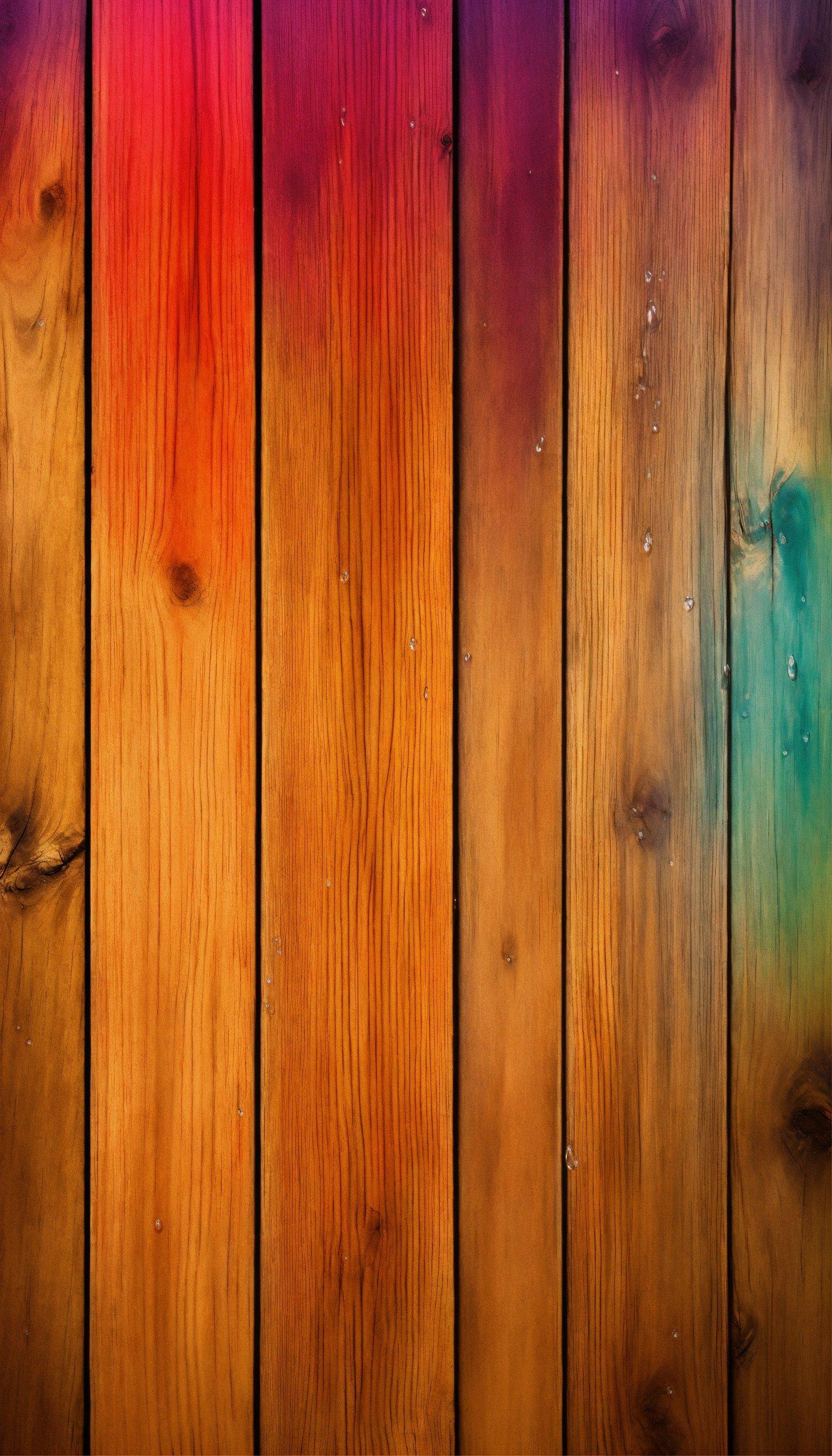 A Close Up Of A Wooden Wall With Rainbow Paint