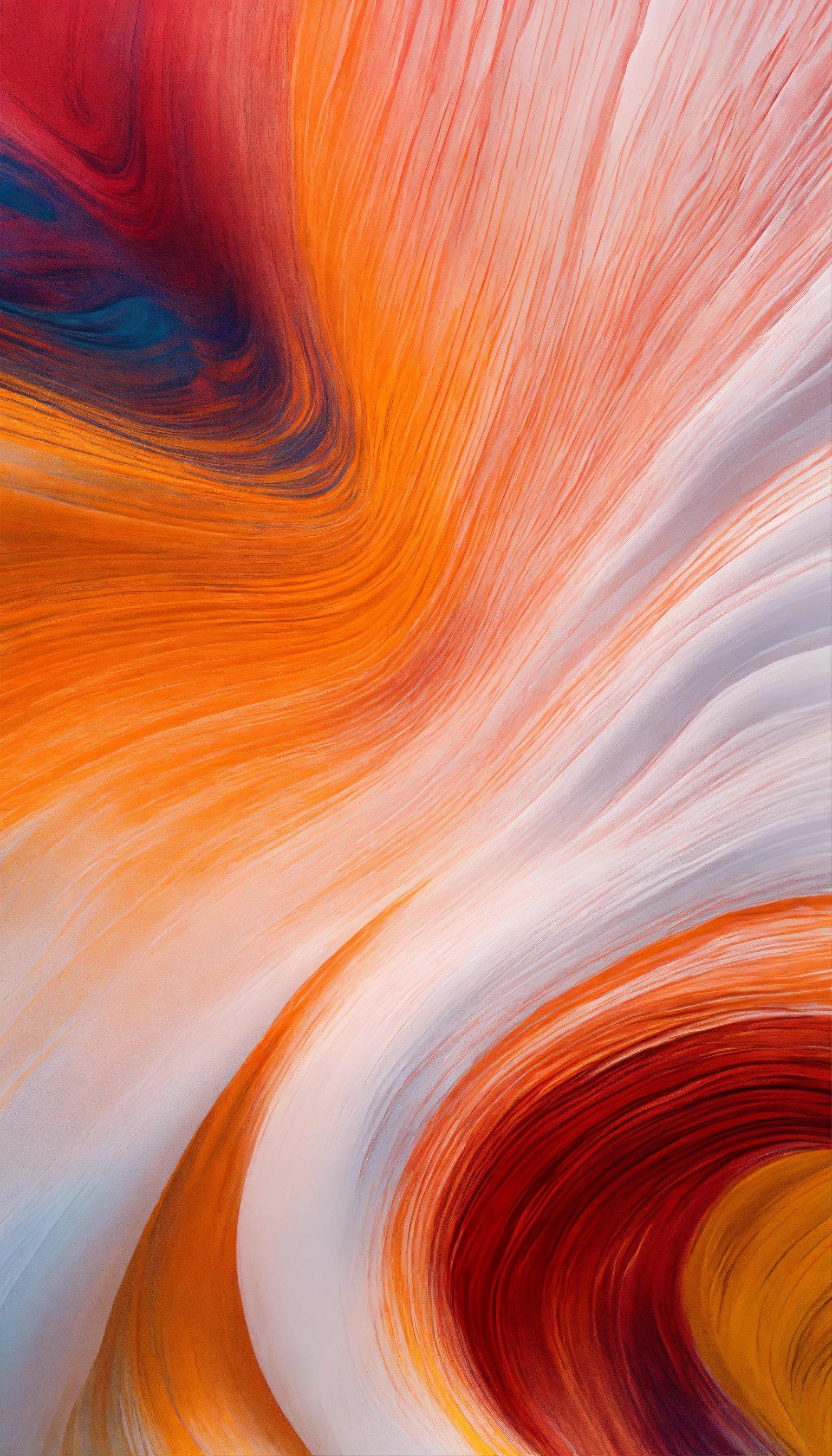 A Close Up Of An Abstract Painting With A Red, Orange, And Blue Swirl