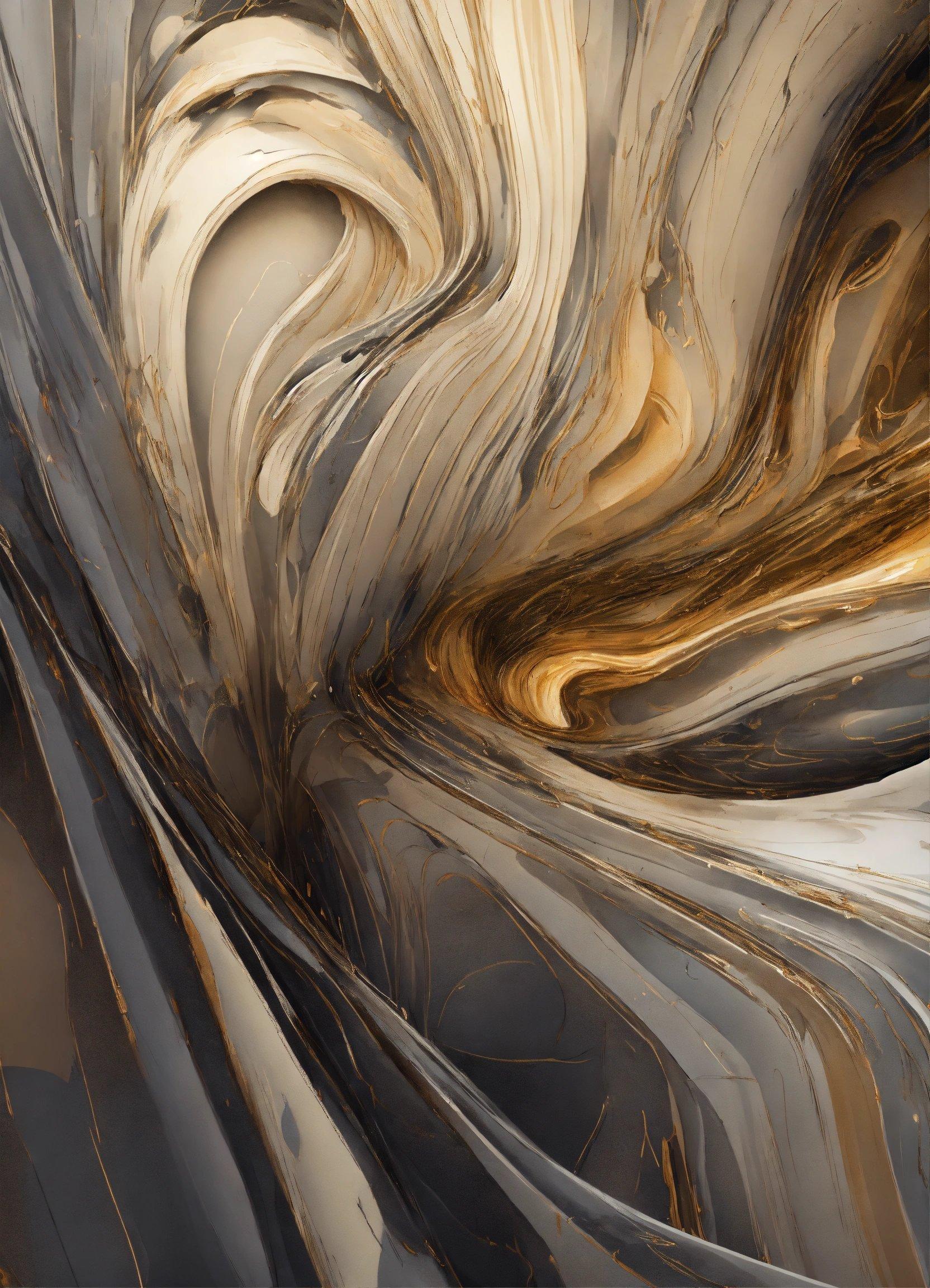 A Close Up Of An Abstract Painting With Gold And Grey Colors