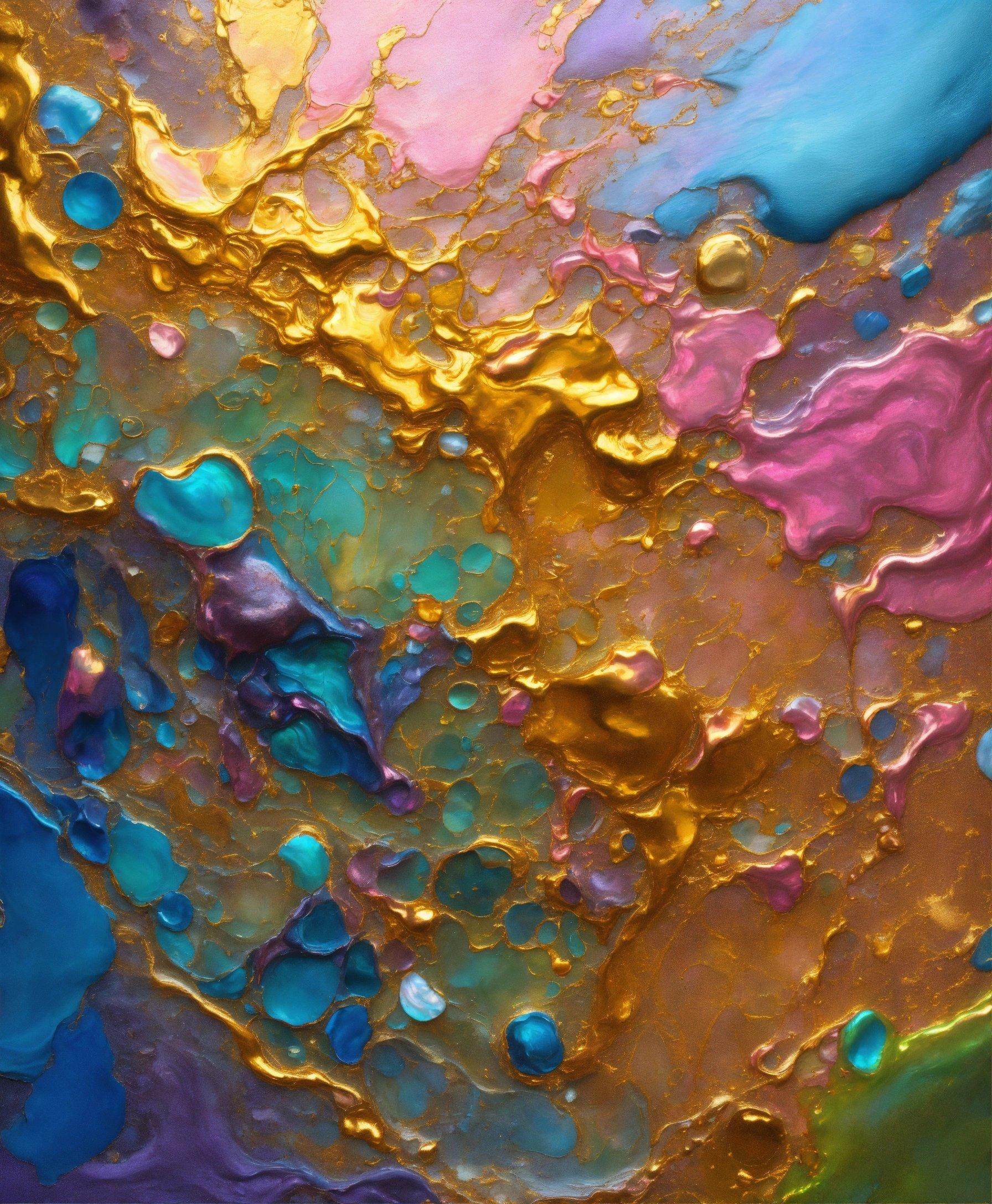 A Close Up View Of A Colorful Fluid Painting