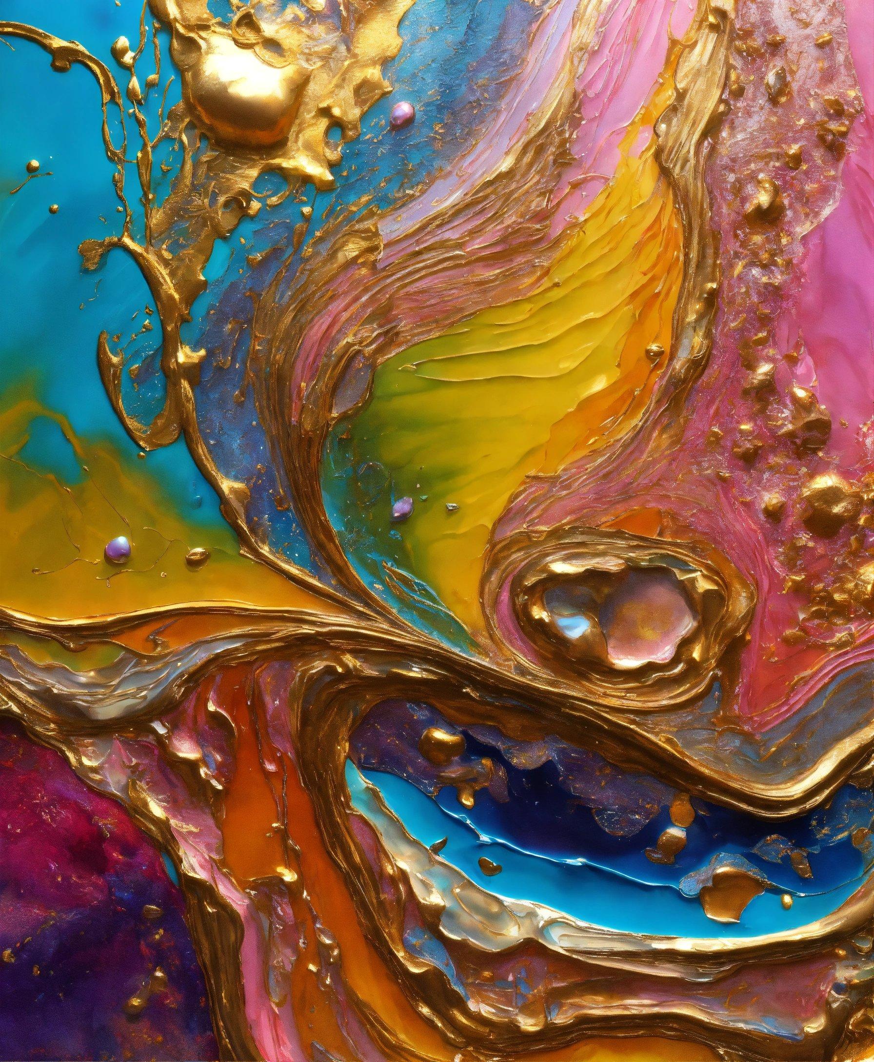 A Close Up View Of A Colorful Liquid Painting