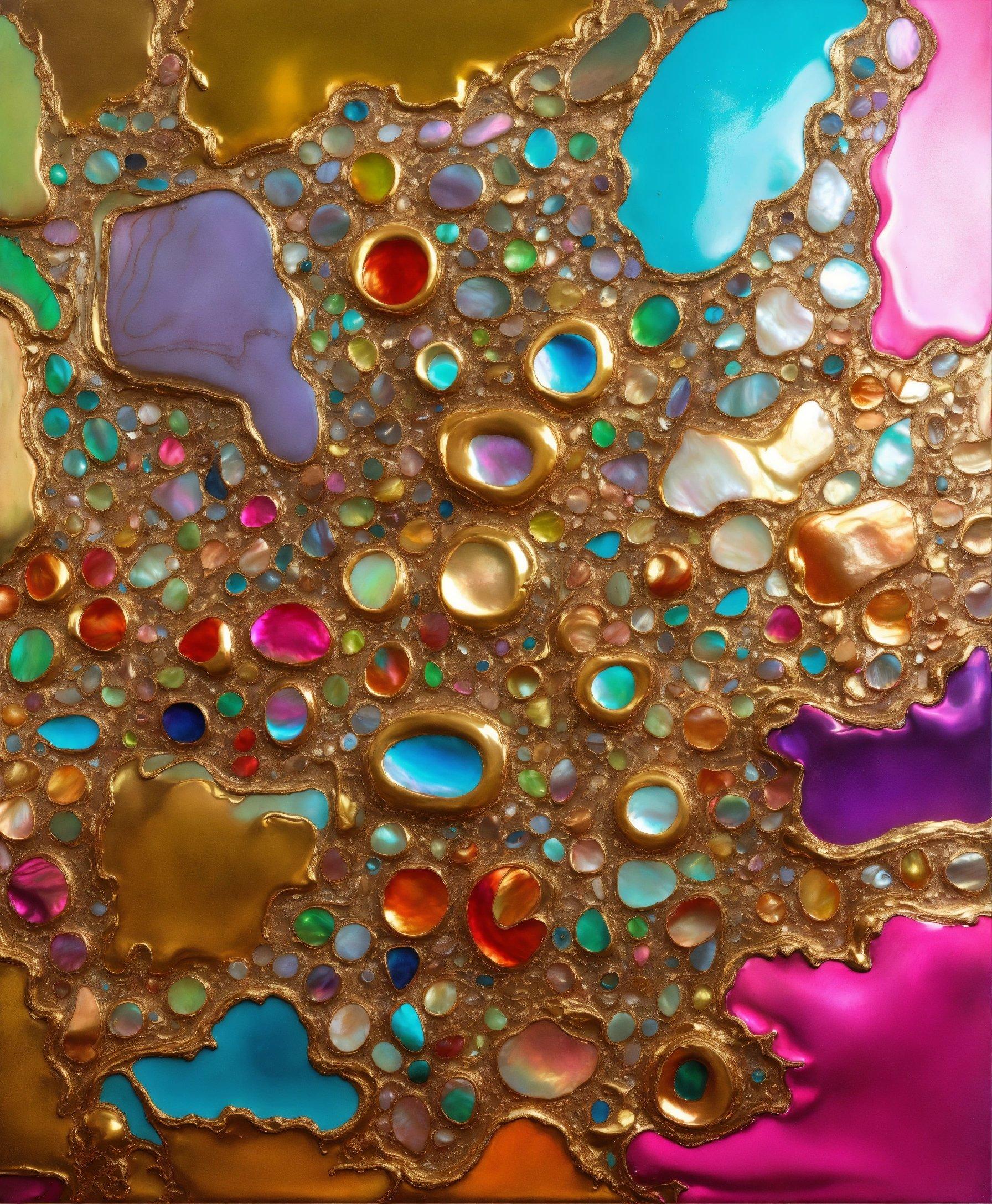 A Close Up View Of A Colorful Painting With Lots Of Bubbles