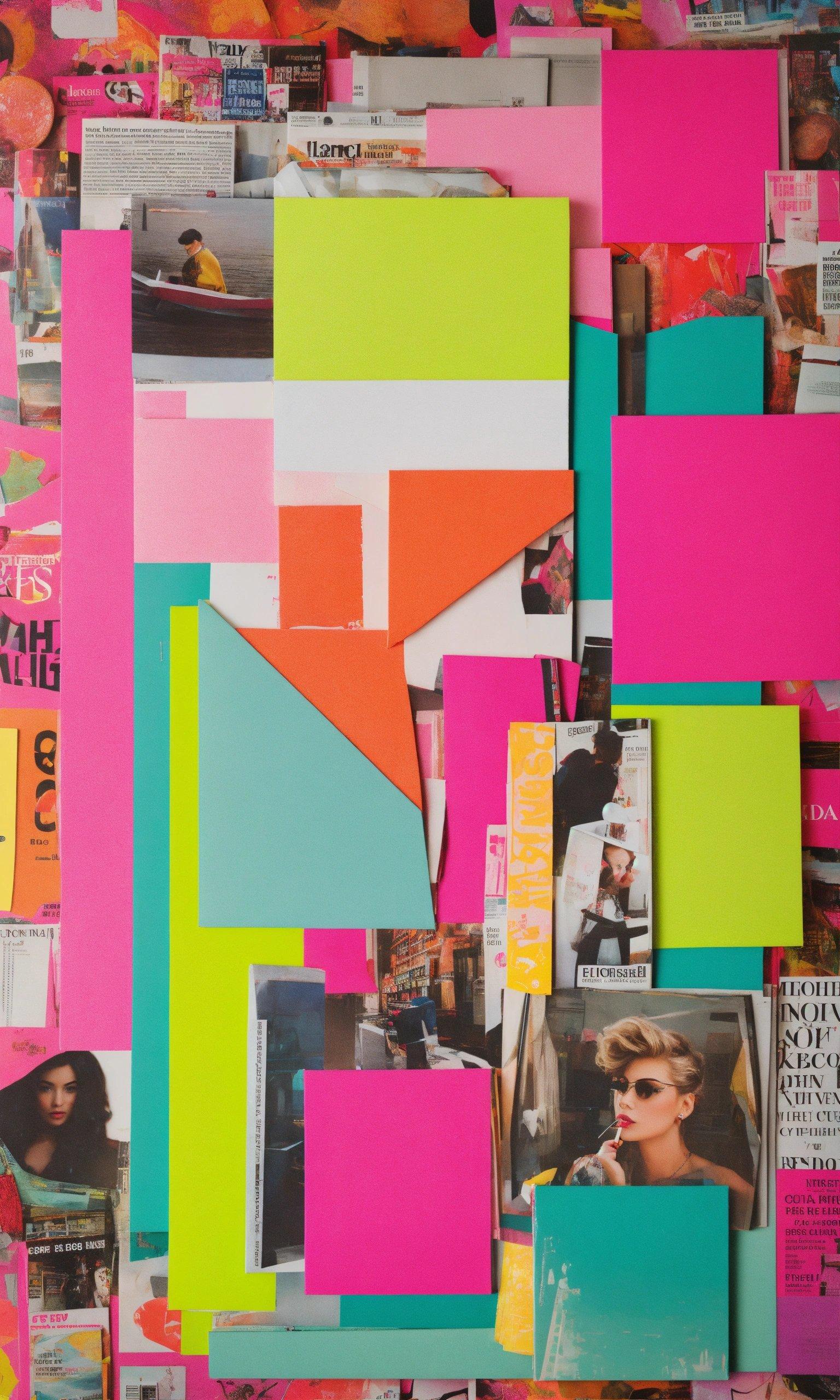 A Collage Of Different Colored Papers And Pictures