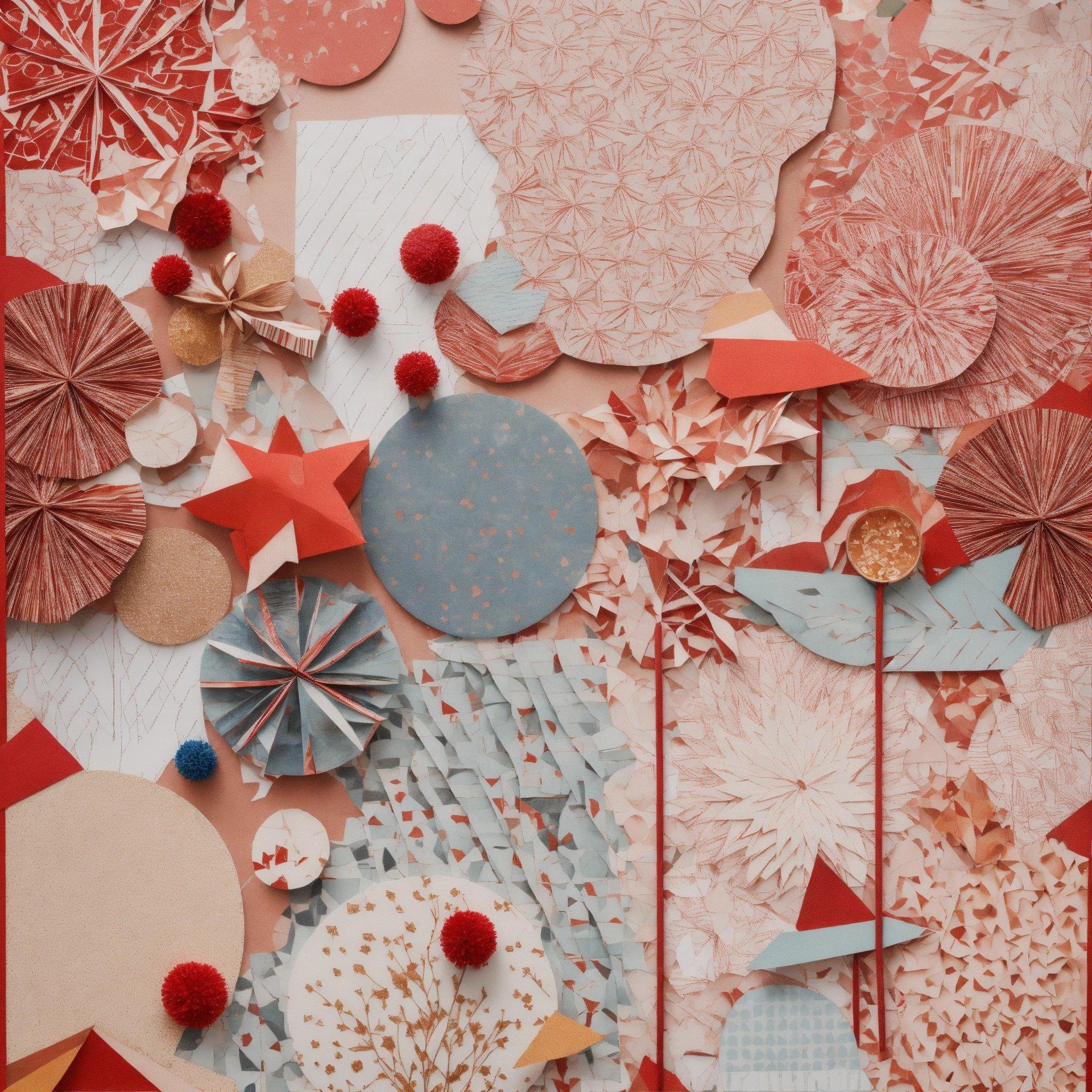 A Collage Of Paper Flowers, Stars, And Umbrellas