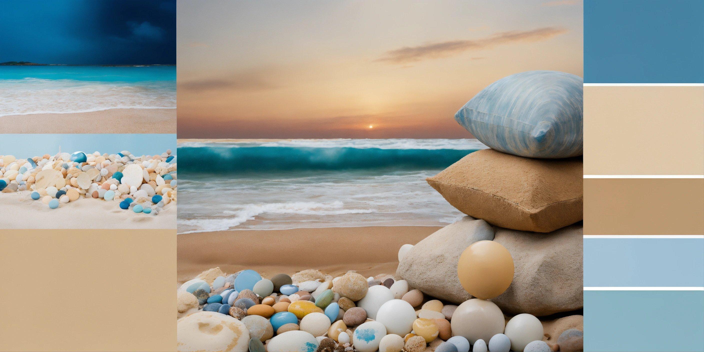 A Collage Of Seashells And Seashells On A Beach