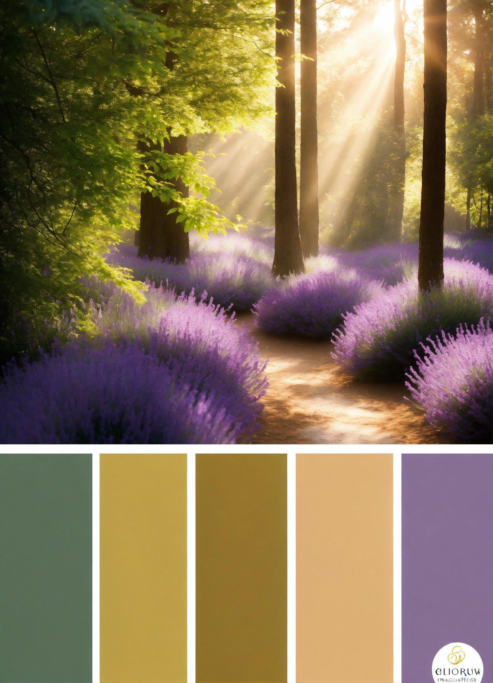 A Color Palette With A Path In The Middle Of A Forest