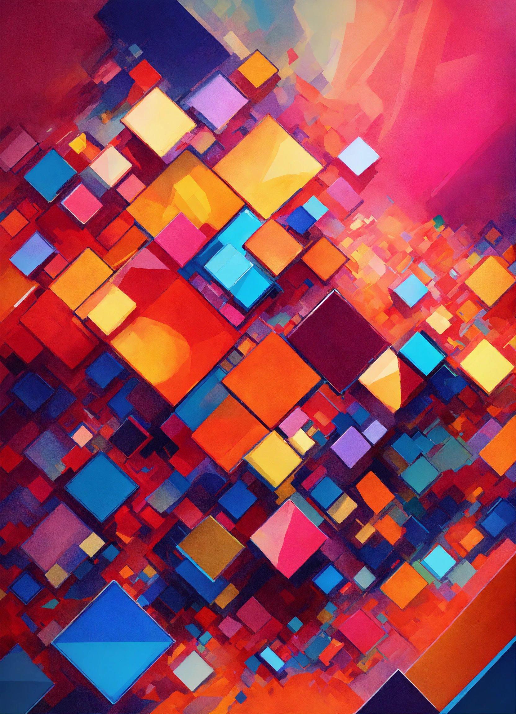 A Colorful Abstract Painting Of Squares And Rectangles