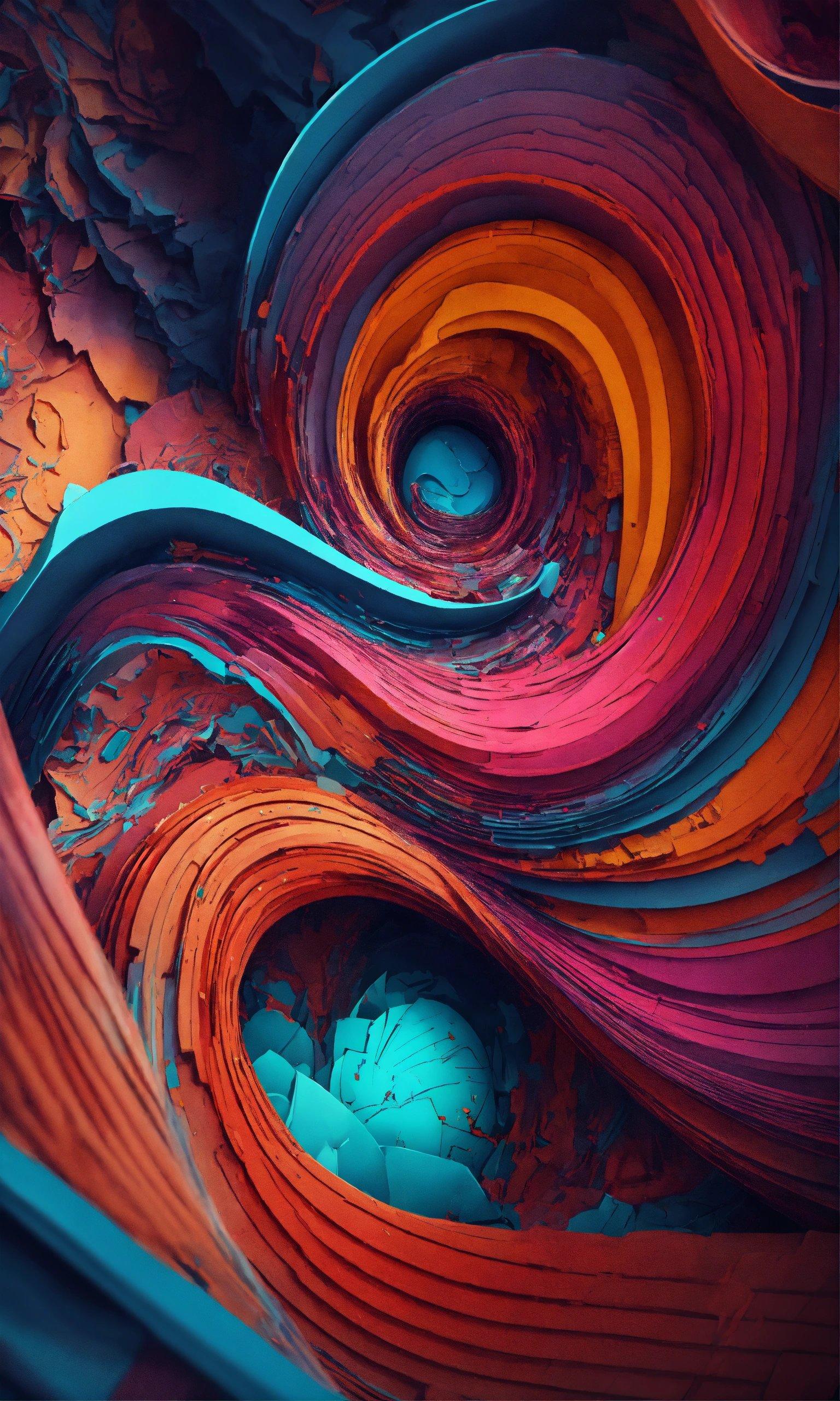 A Colorful Abstract Painting With A Spiral Design