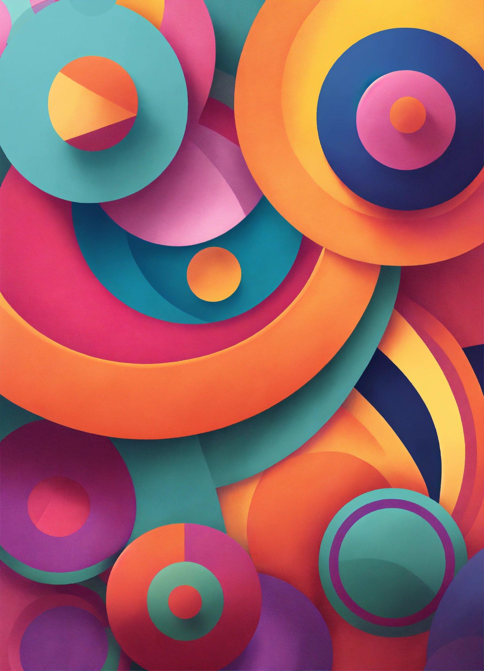 A Colorful Abstract Painting With Circles And Dots