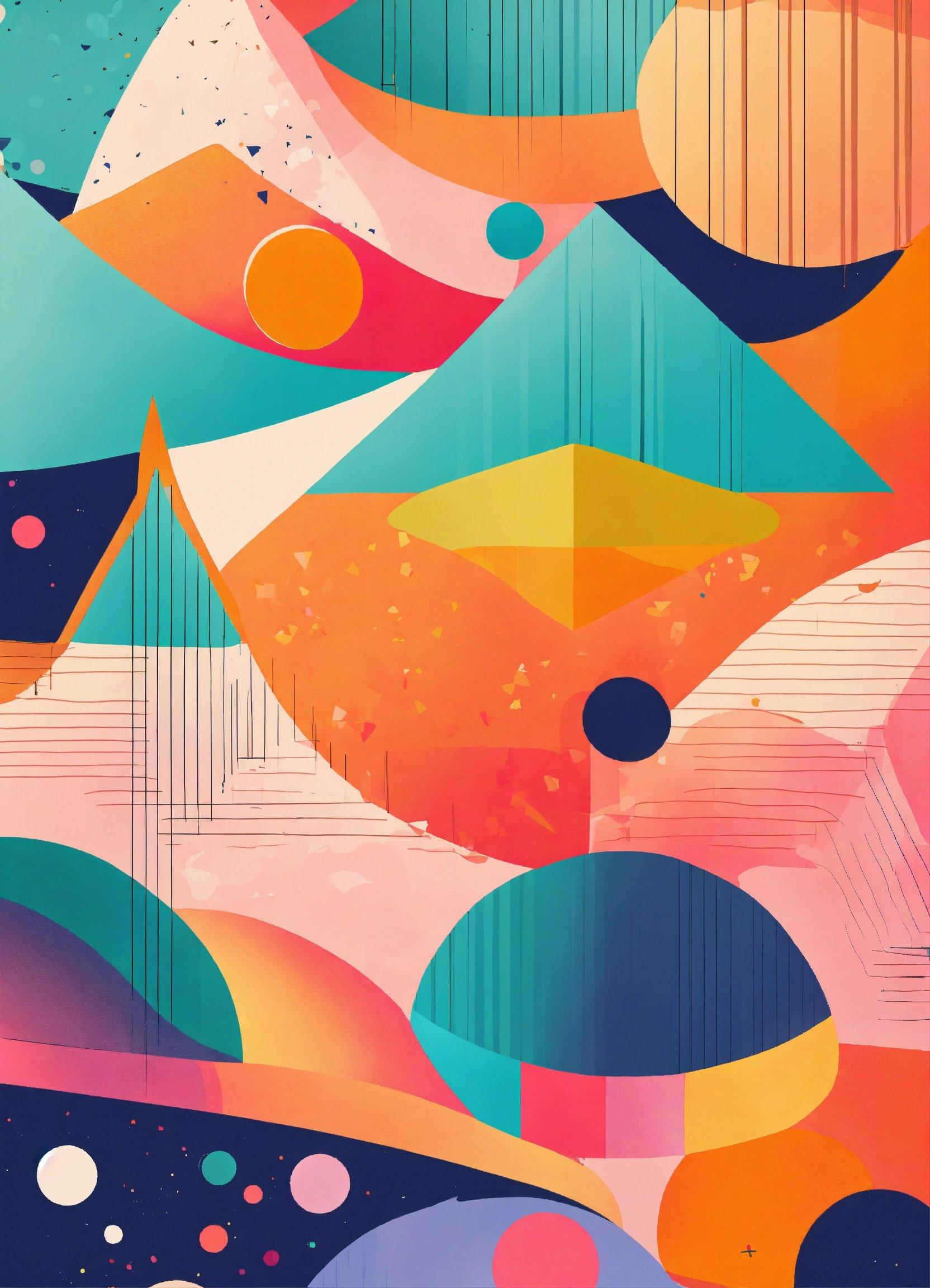 A Colorful Abstract Painting With Circles And Shapes