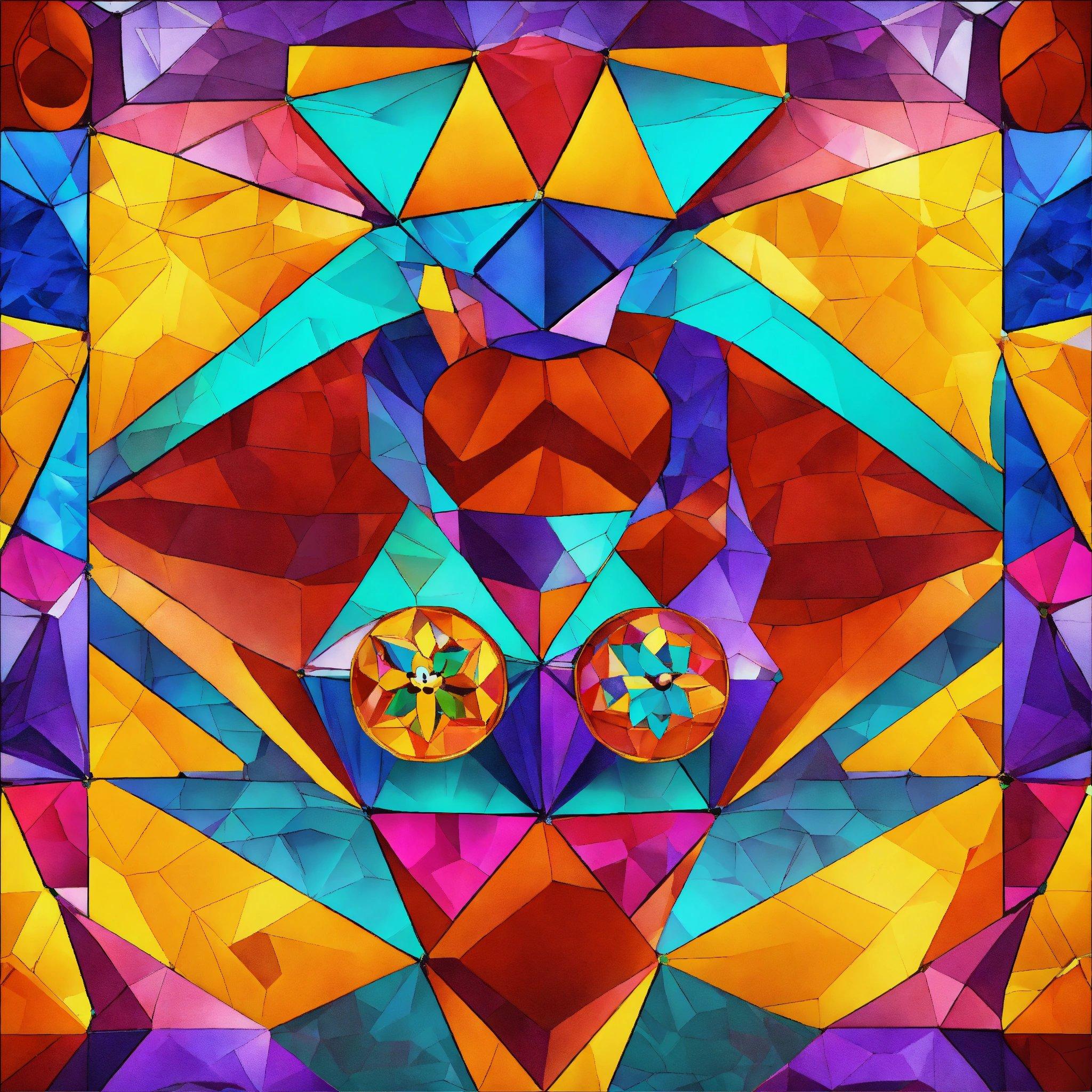 A Colorful Abstract Painting With Circles And Triangles