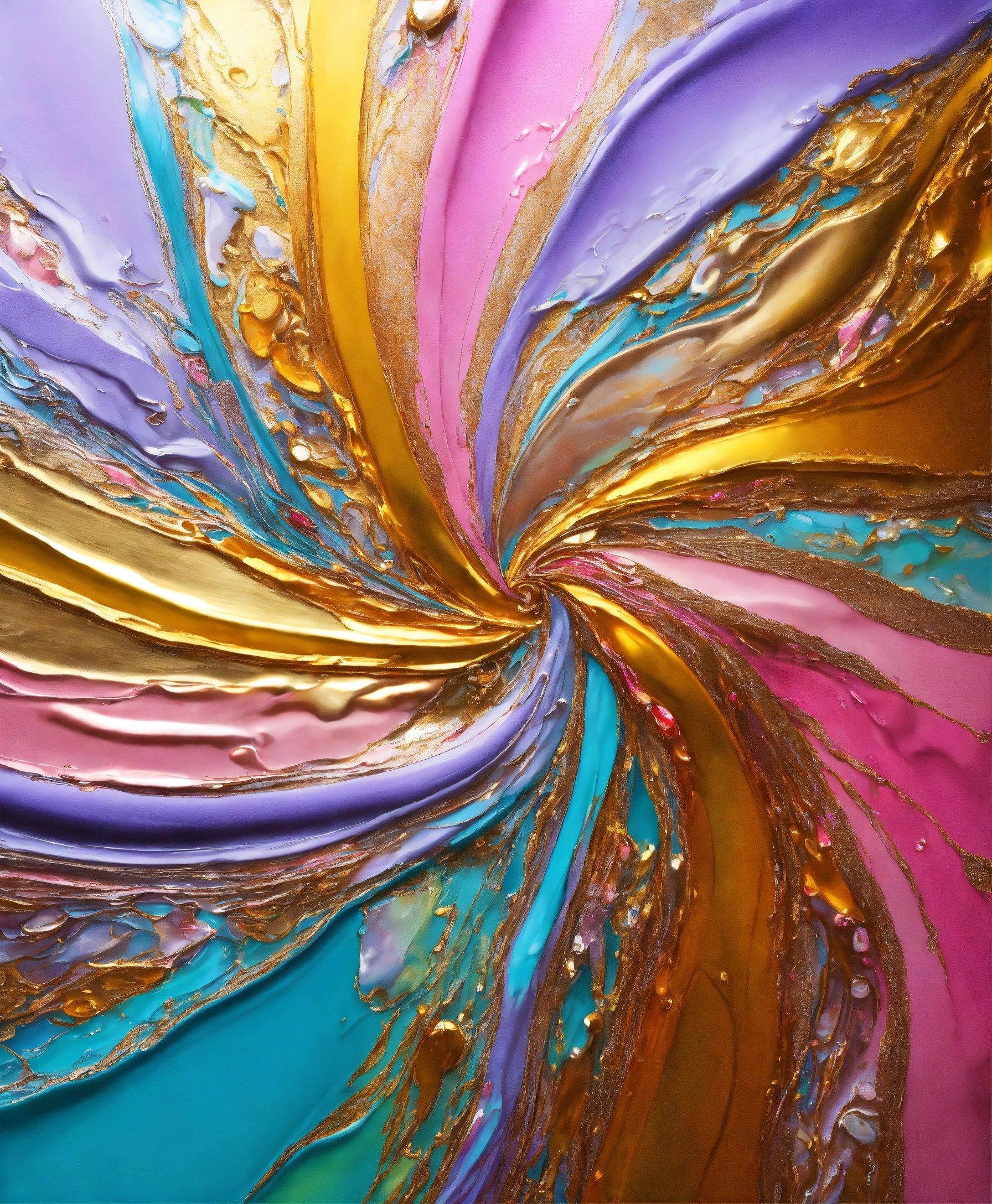 A Colorful Abstract Painting With Gold, Purple, And Blue Colors