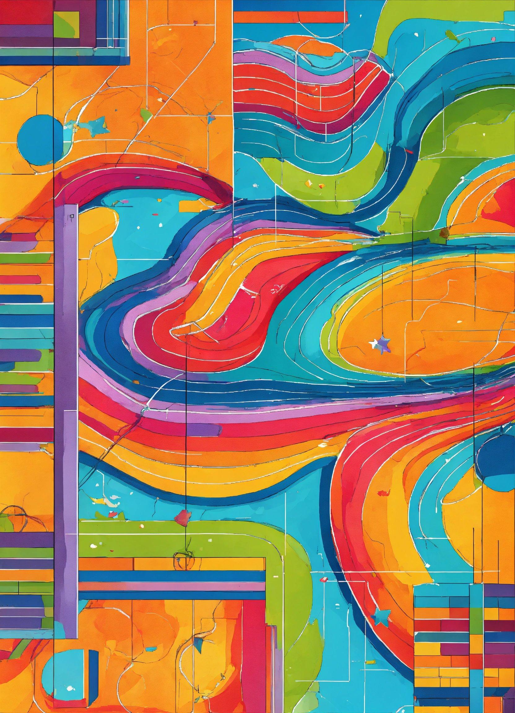 A Colorful Abstract Painting With Lines And Shapes