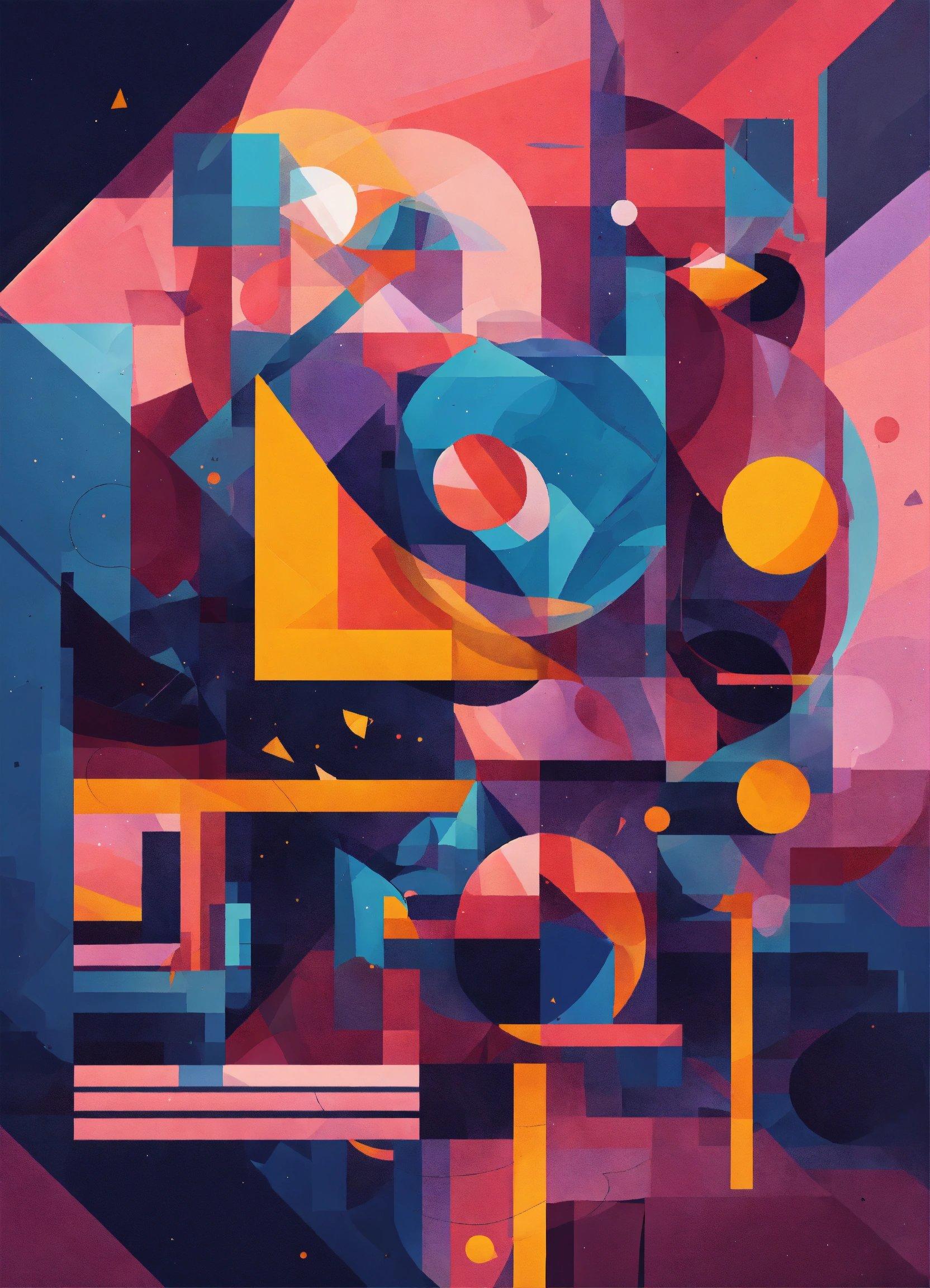 A Colorful Abstract Painting With Shapes And Colors