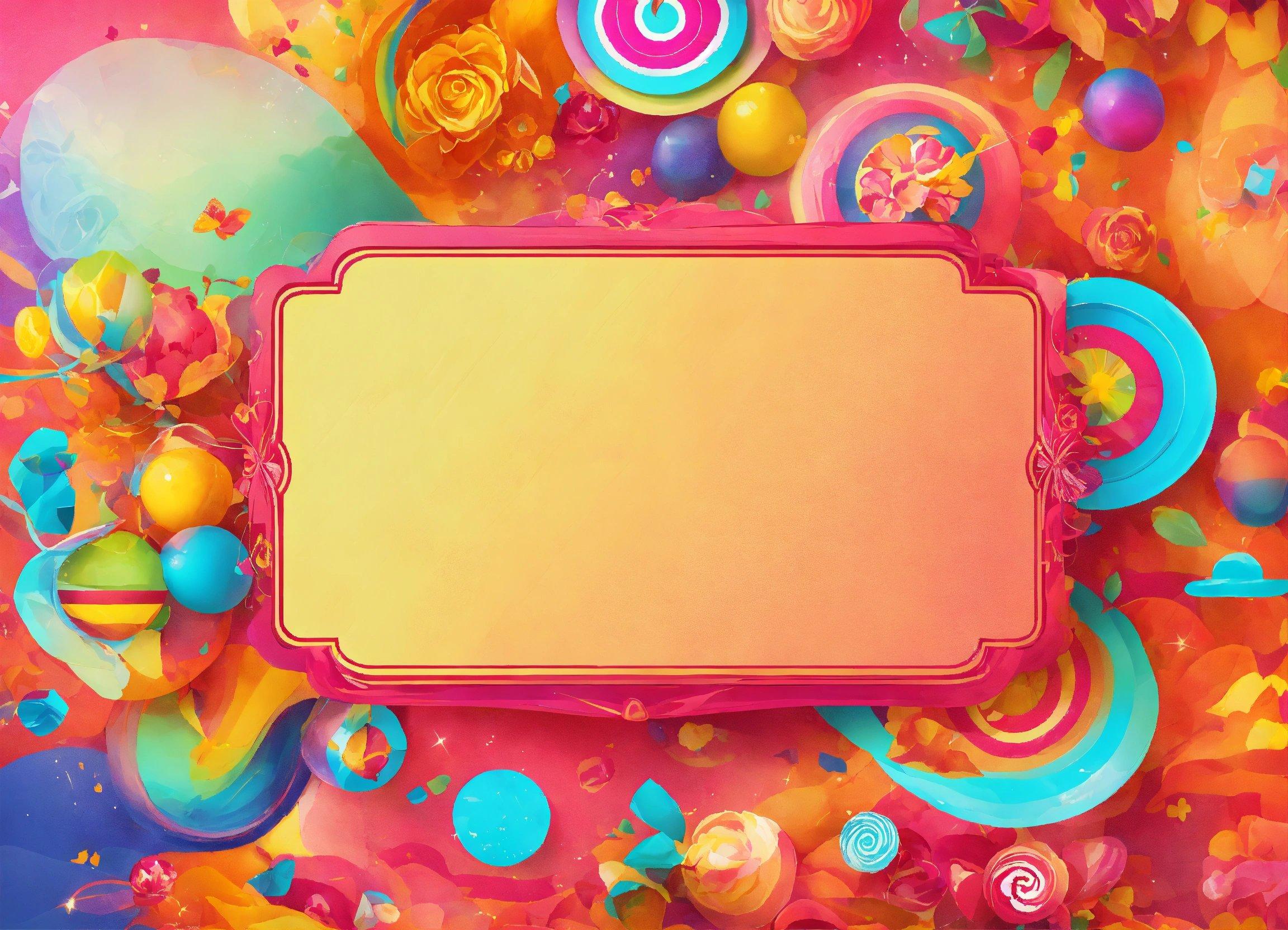 A Colorful Background With A Blank Sign Surrounded By Balloons