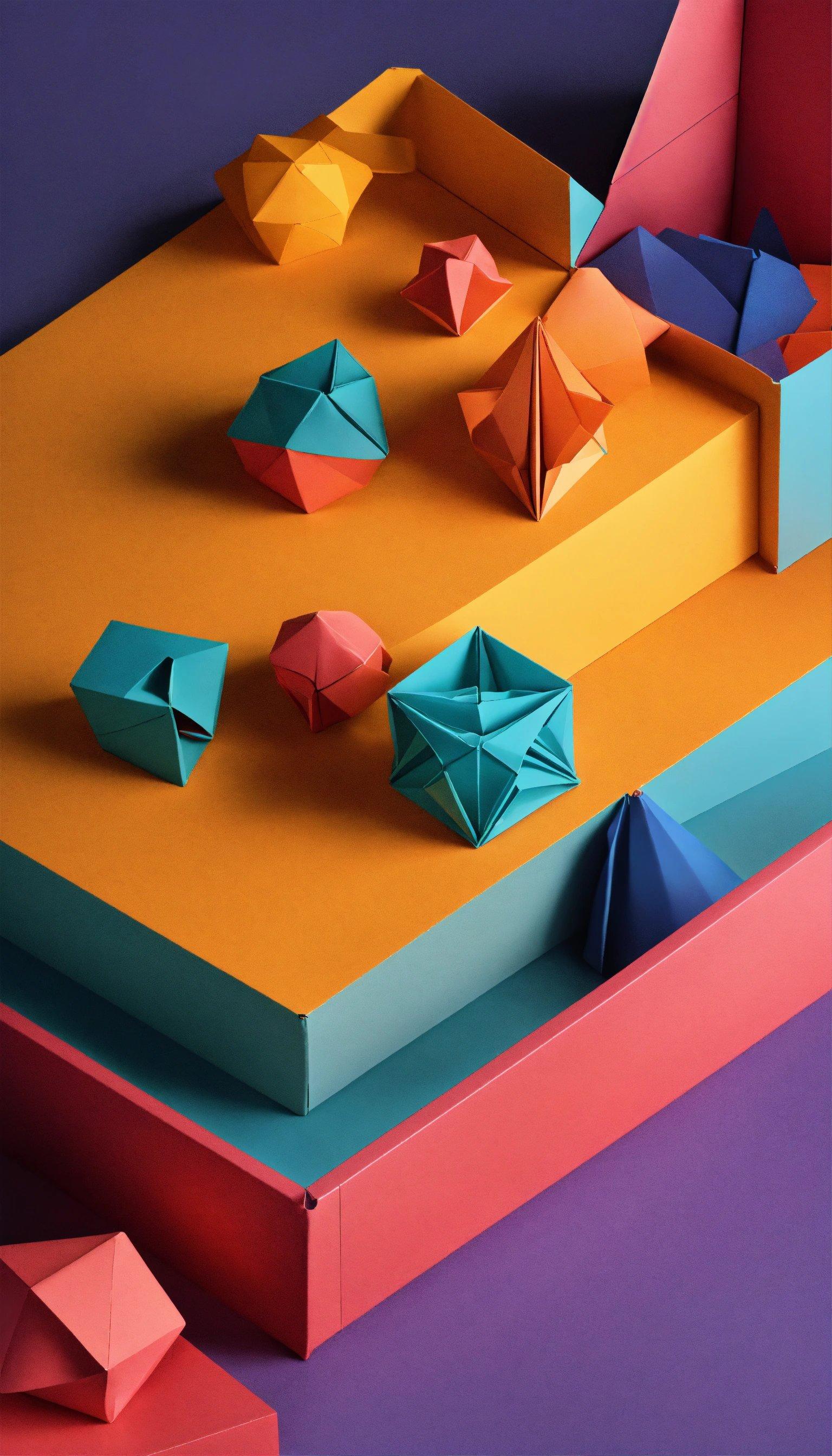 A Colorful Box With Origami On Top Of It