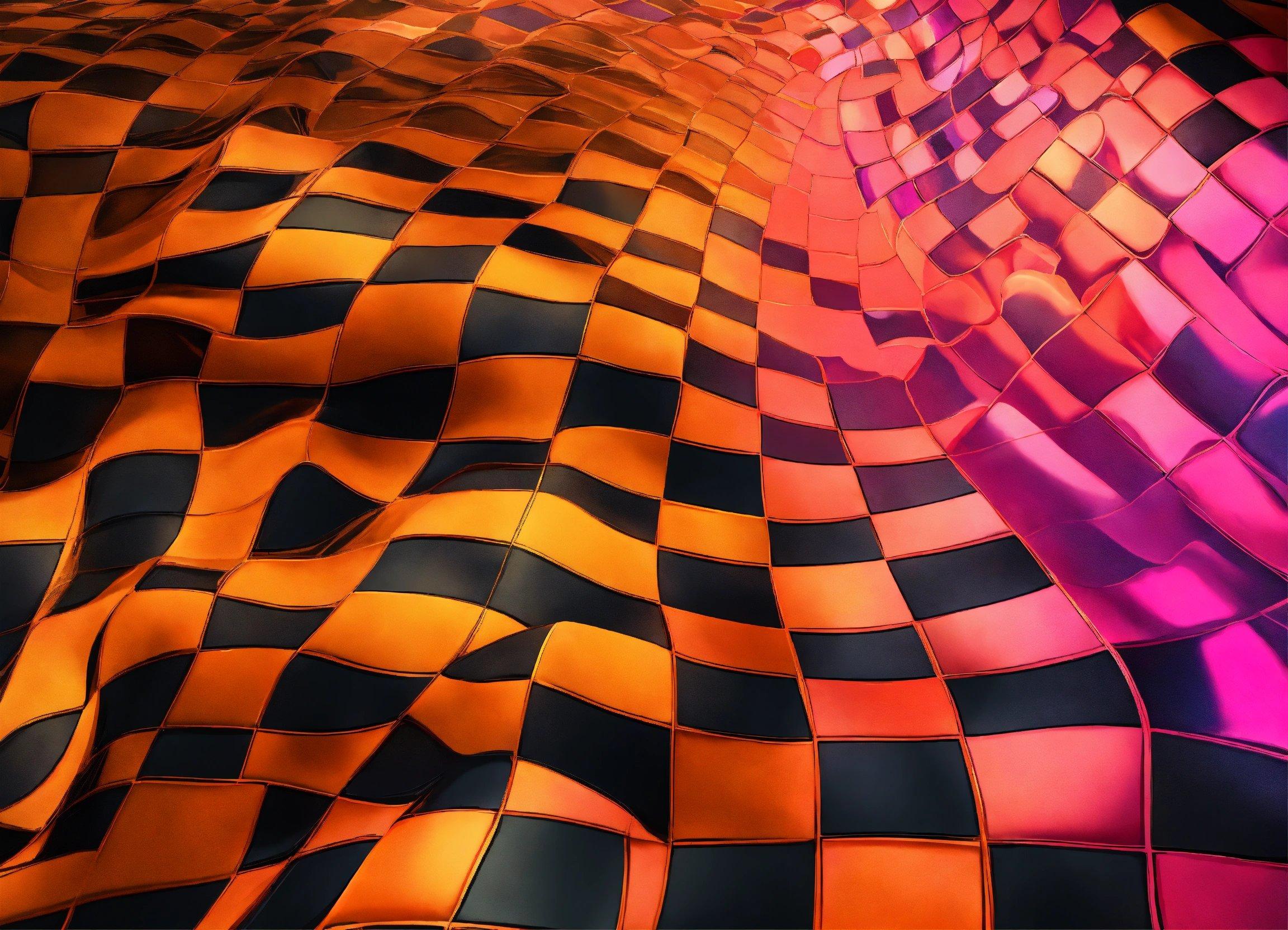 A Colorful Checkered Surface With A Black And Orange Checkerboard Pattern