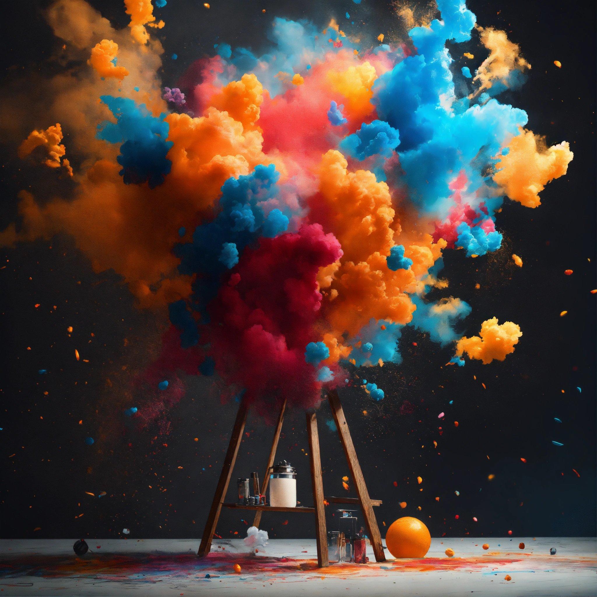 A Colorful Cloud Of Colored Powder On A Black Background