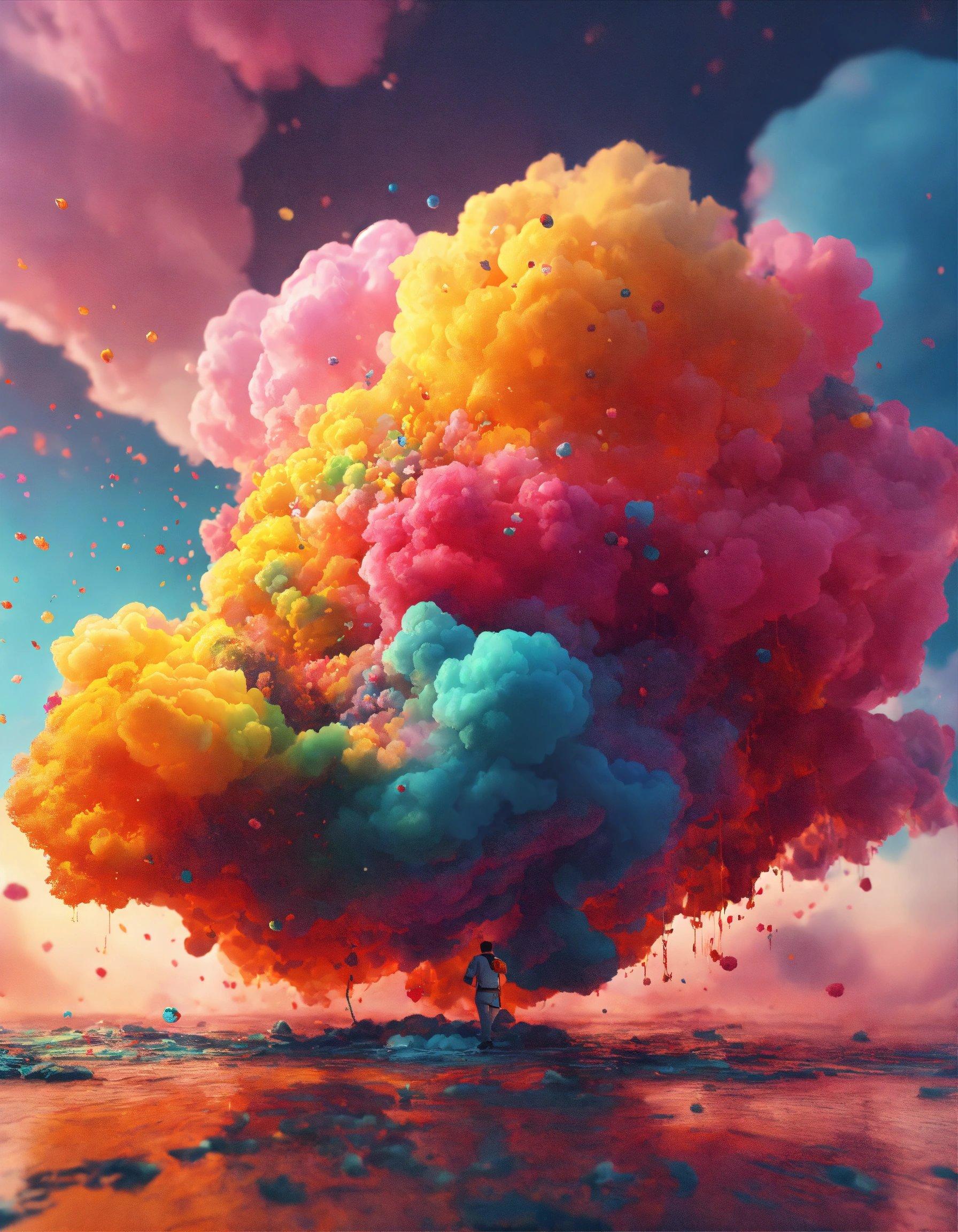 A Colorful Cloud Of Smoke Floating Over A Body Of Water