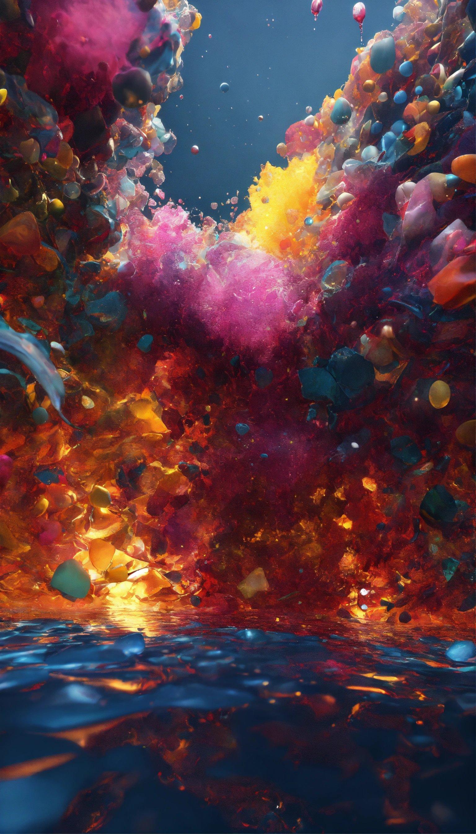 A Colorful Explosion Of Bubbles Floating In The Air