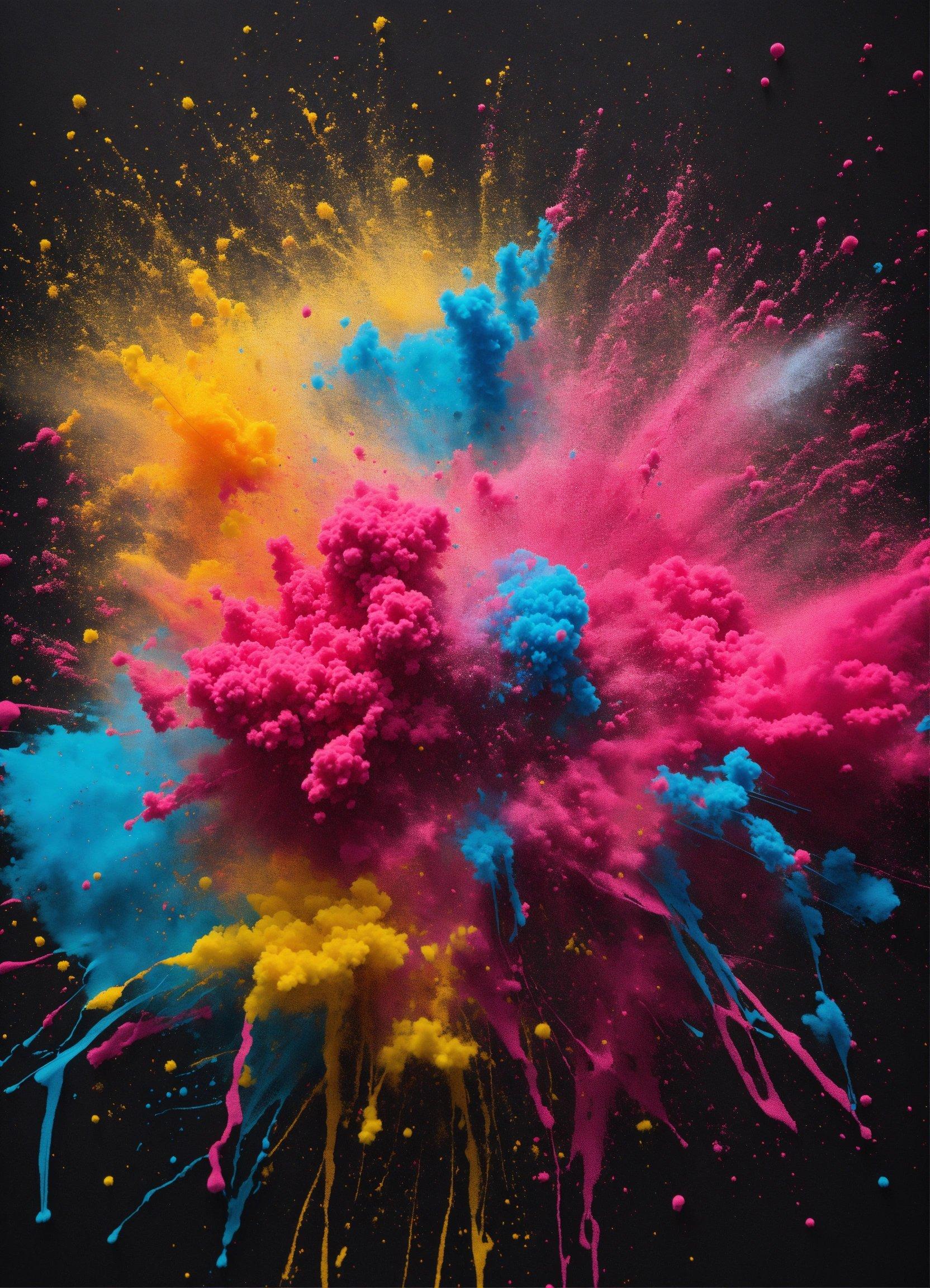 A Colorful Explosion Of Colored Powder On A Black Background